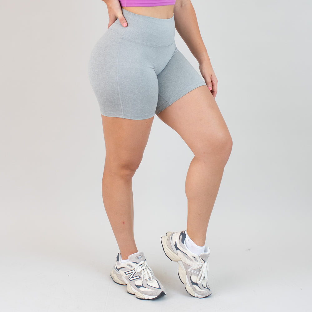 Heather Gray Biker No Front Seam Spandex Shorts