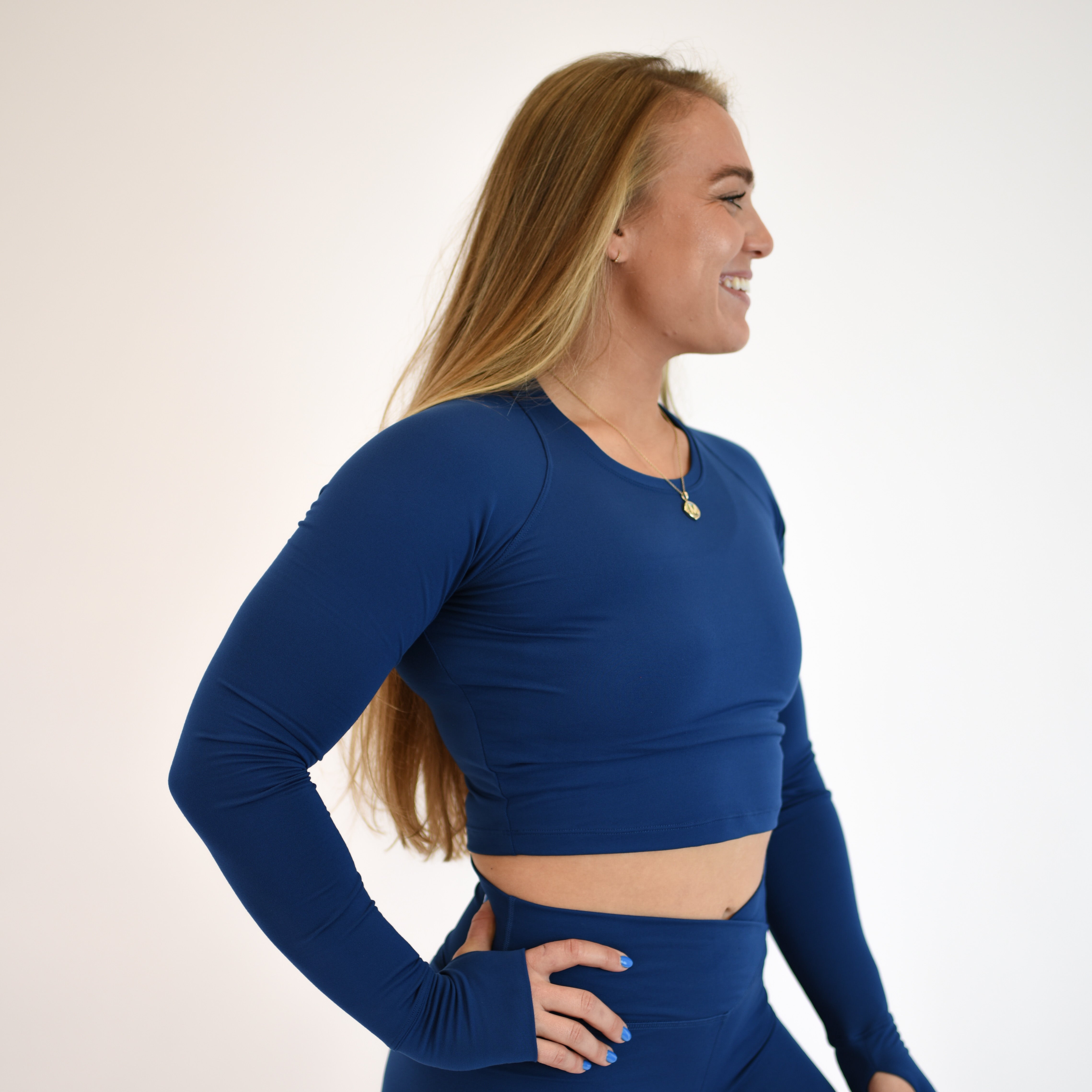 Foundation Long Sleeve Crop - Navy Peony