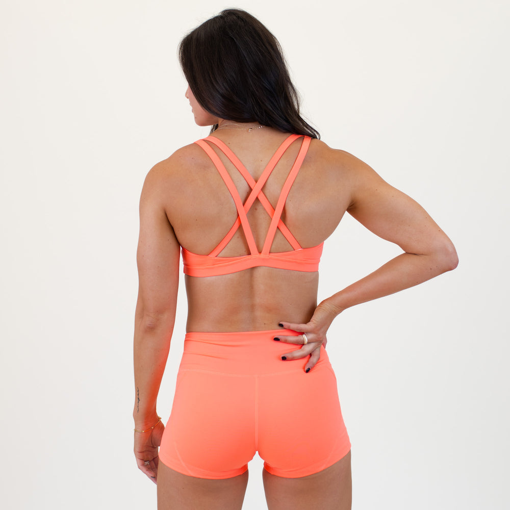 Scoop Neck Athletic Sports Bra - Neon Coral - Isla 