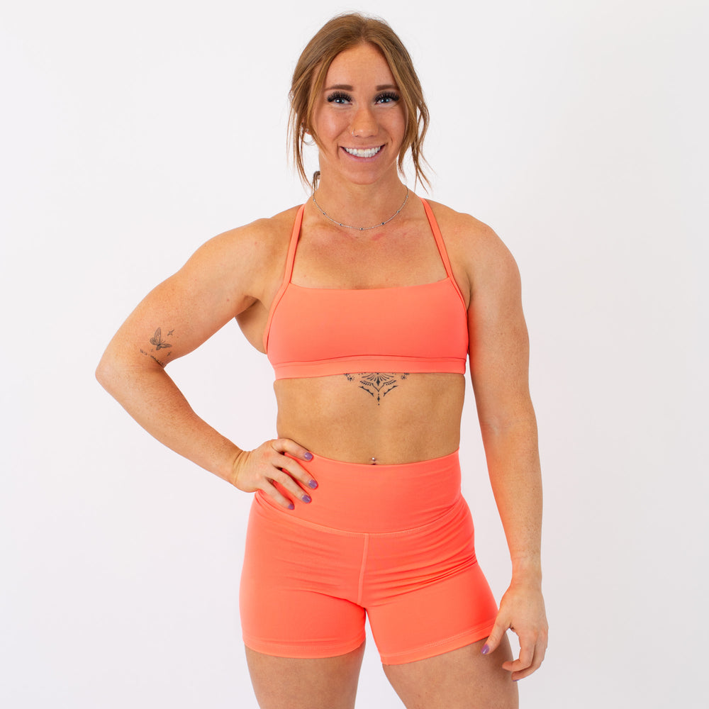 X Back Sports Bra - Chloe in Neon Coral