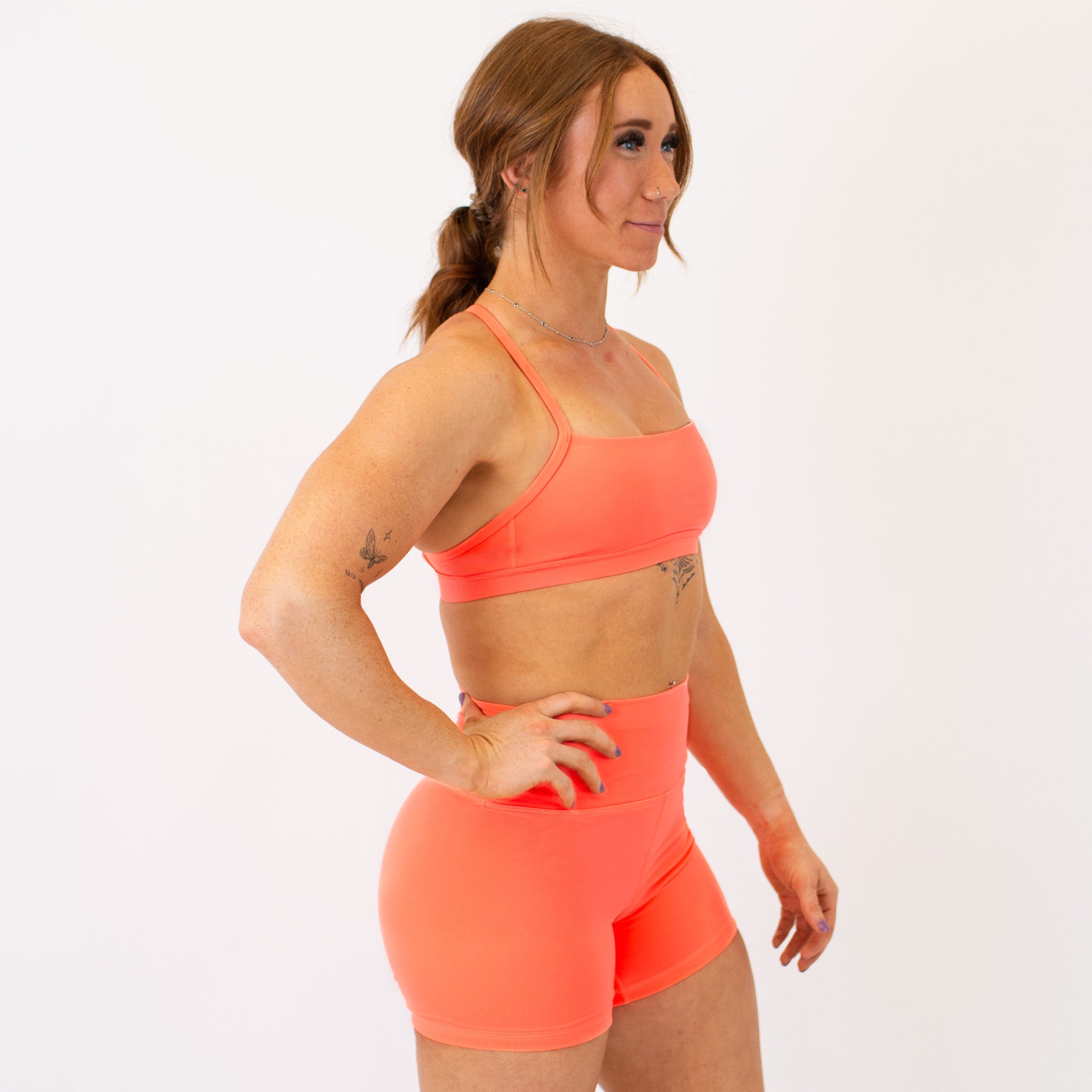 X Back Sports Bra - Chloe in Neon Coral