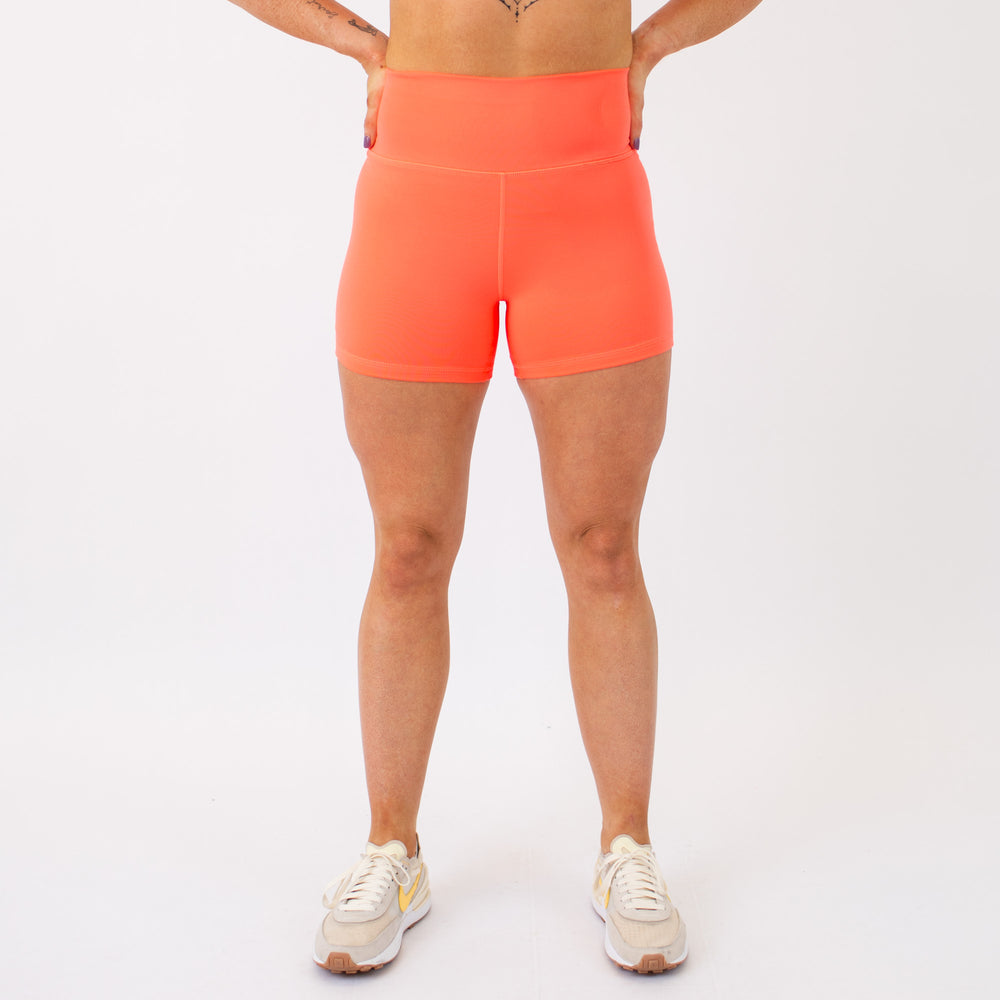 Neon Coral High Rise Spandex Shorts