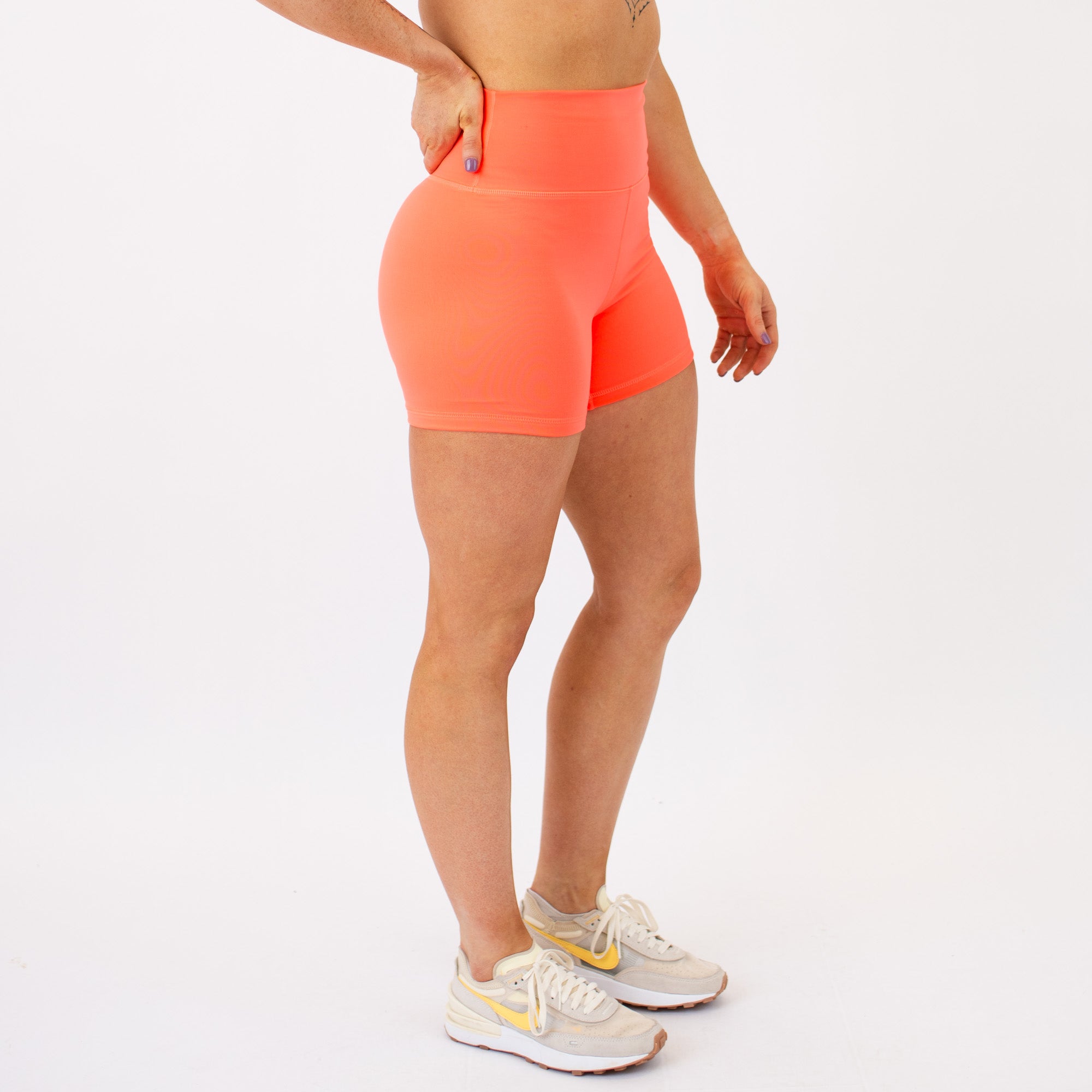 Neon Coral High Rise Spandex Shorts