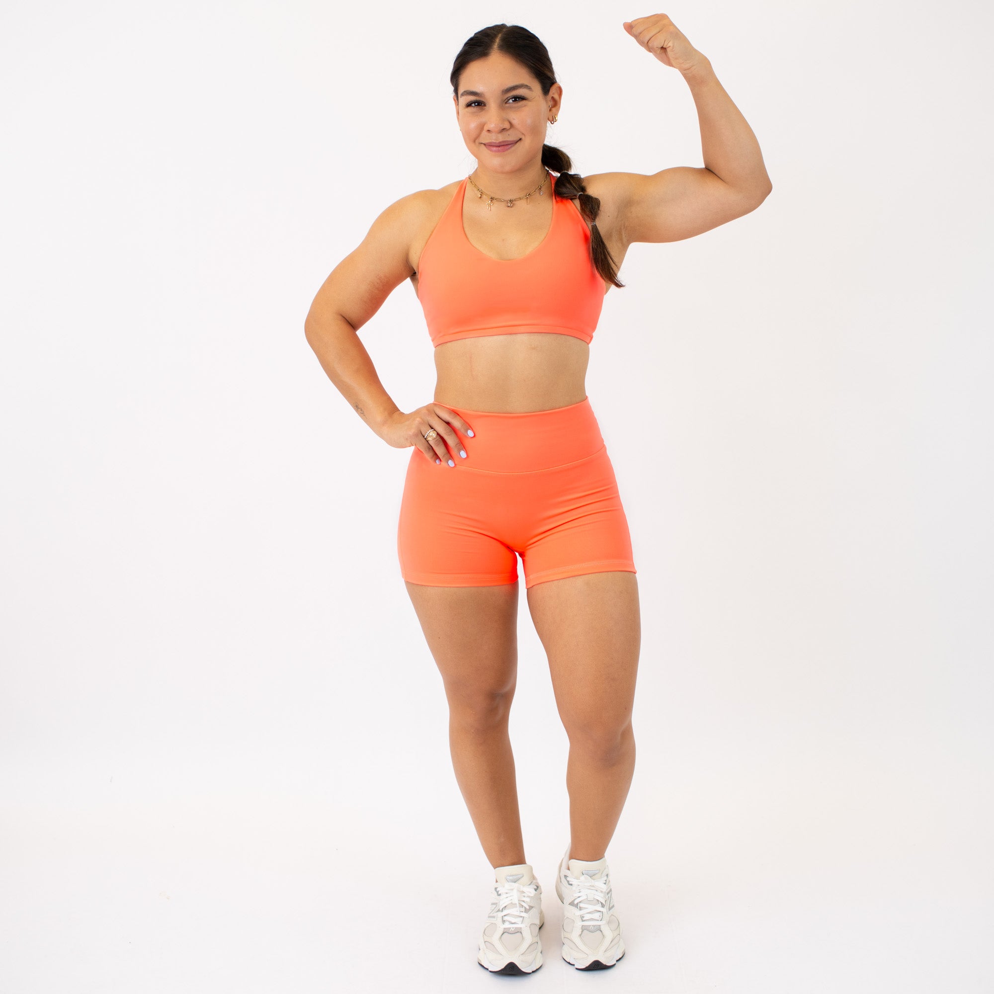 Neon Coral No Front Seam High Rise Spandex Shorts