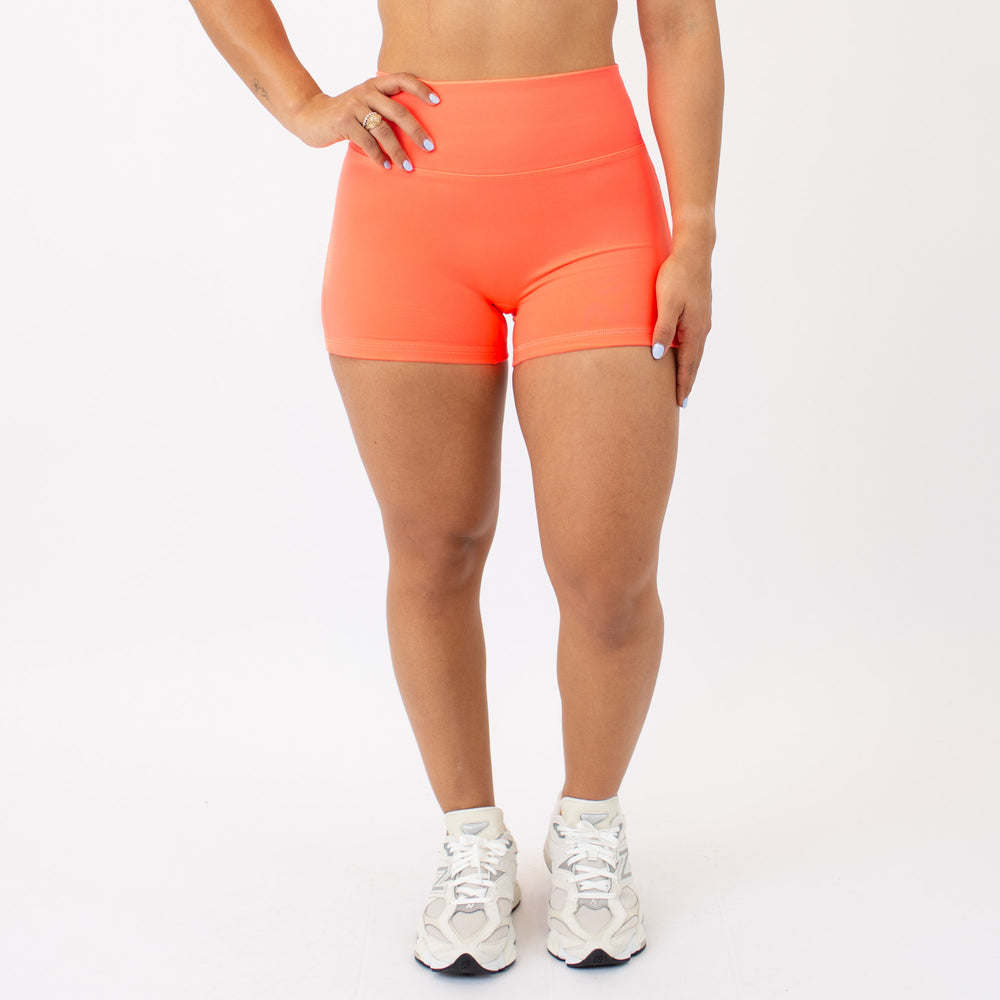 Neon Coral No Front Seam High Rise Spandex Shorts