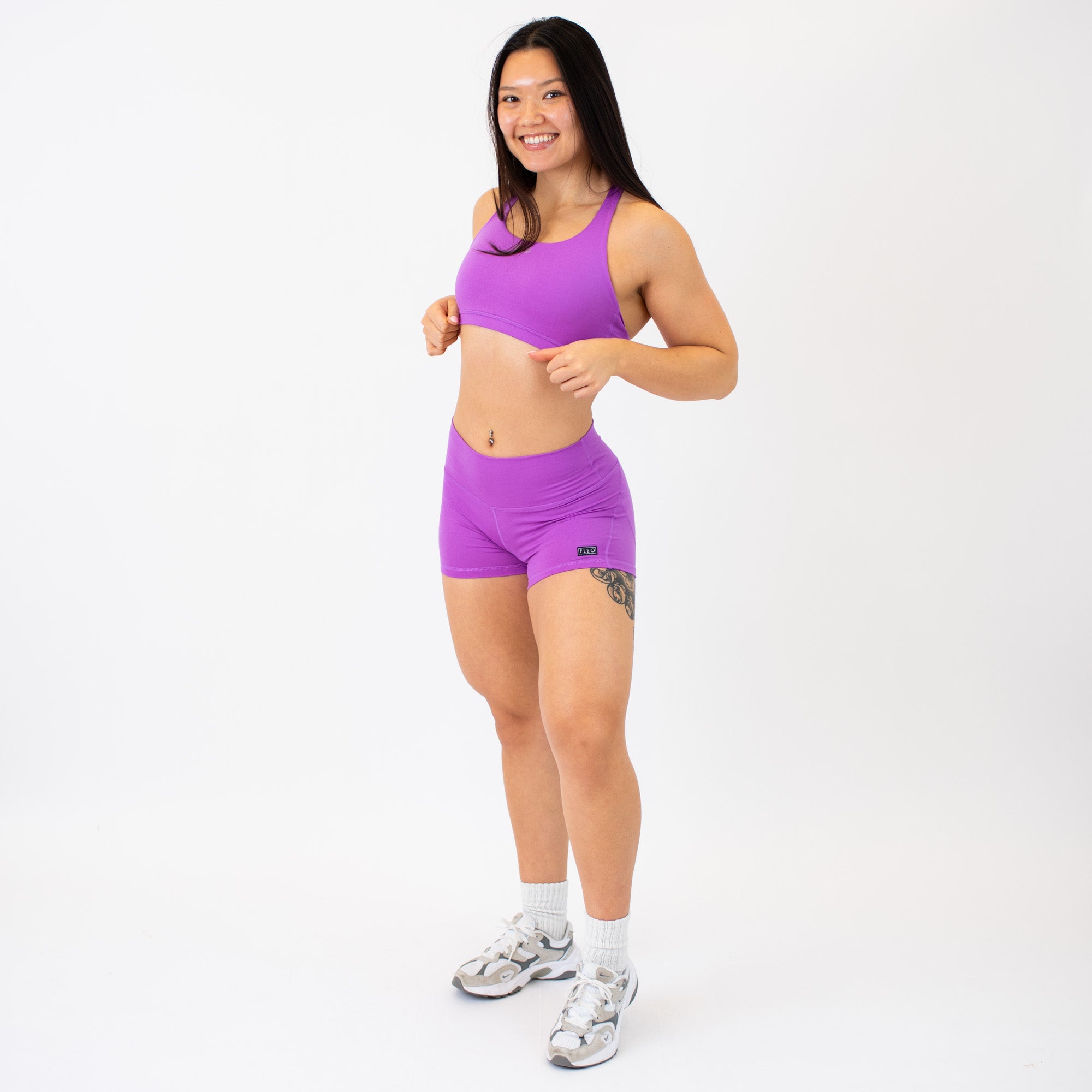 Heather Neon Purple - Isla Scoop Neck Sports Bra
