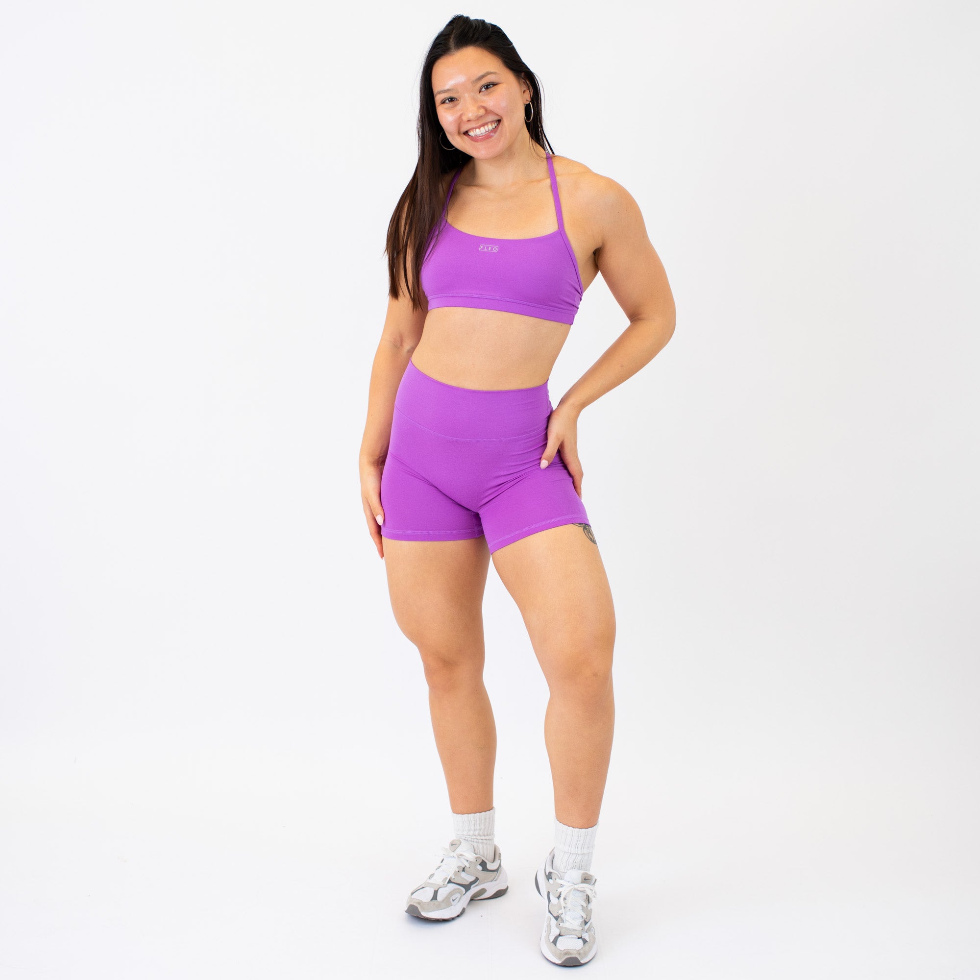 Heather Neon Purple No Front Seam High Rise Spandex Shorts