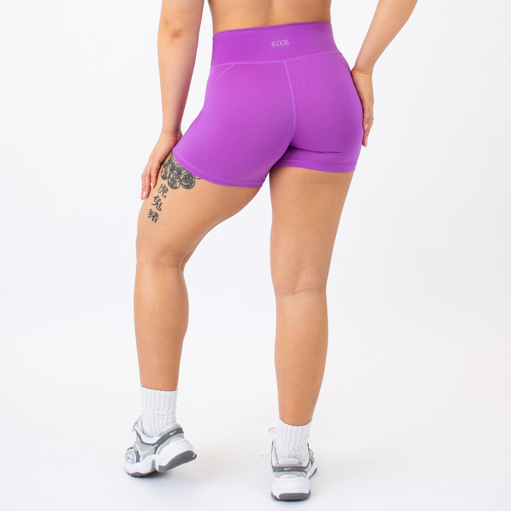 Heather Neon Purple No Front Seam High Rise Spandex Shorts