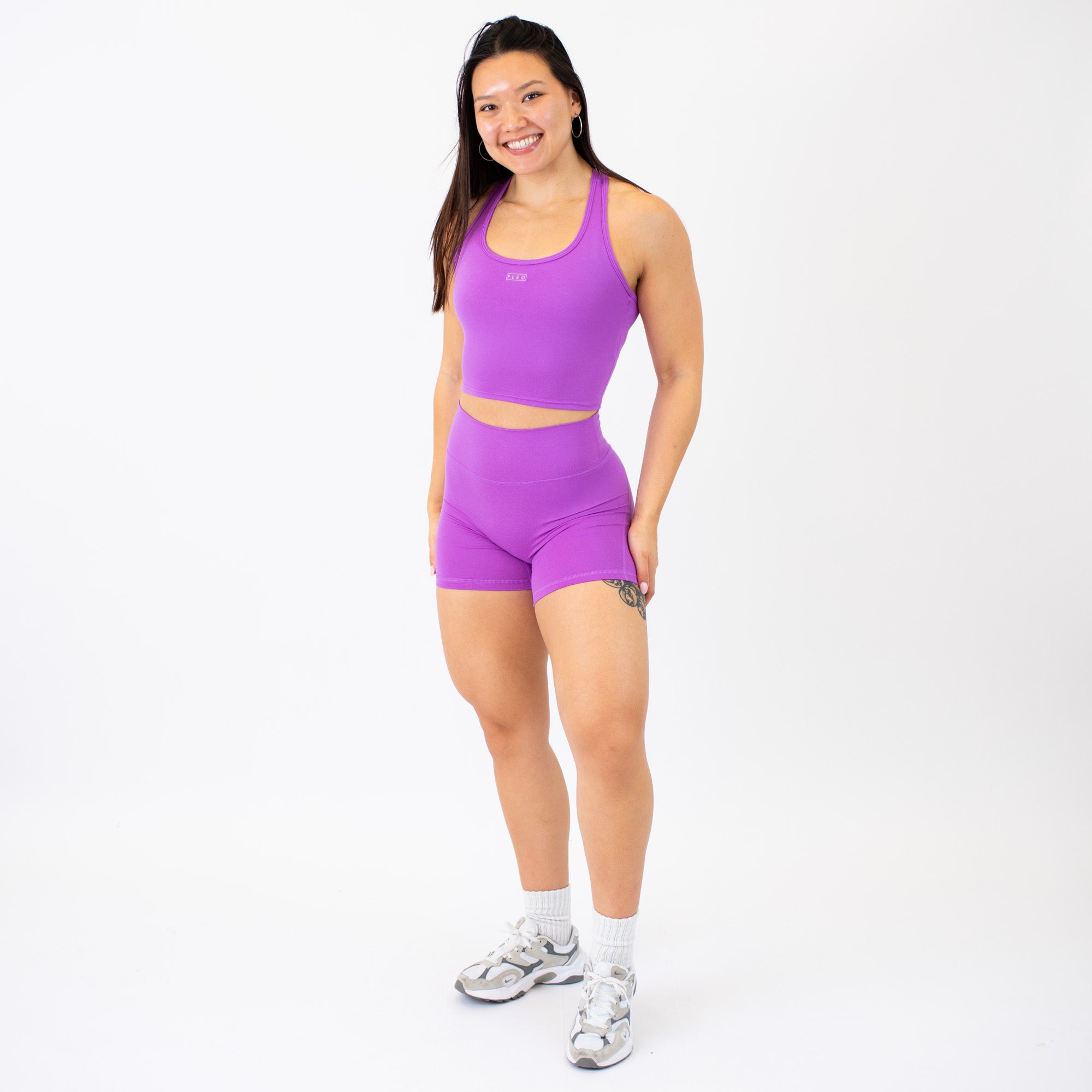 Heather Neon Purple Racerback Crop Tank - Fitted
