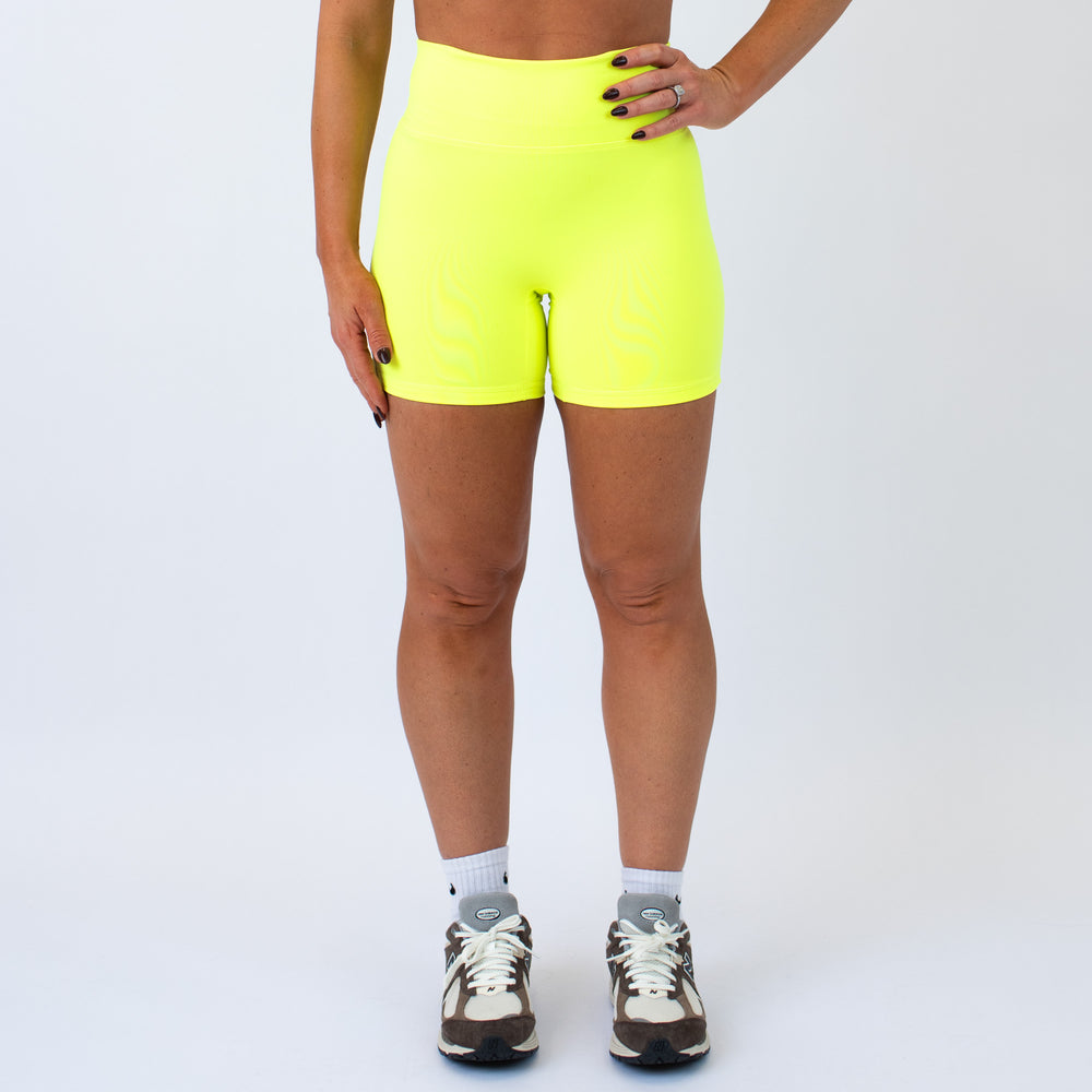 Neon Yellow No Front Seam High Rise Spandex Shorts