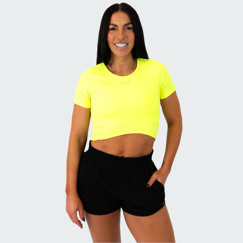 Neon Yellow Curve Crop Short Sleeve - Fitted