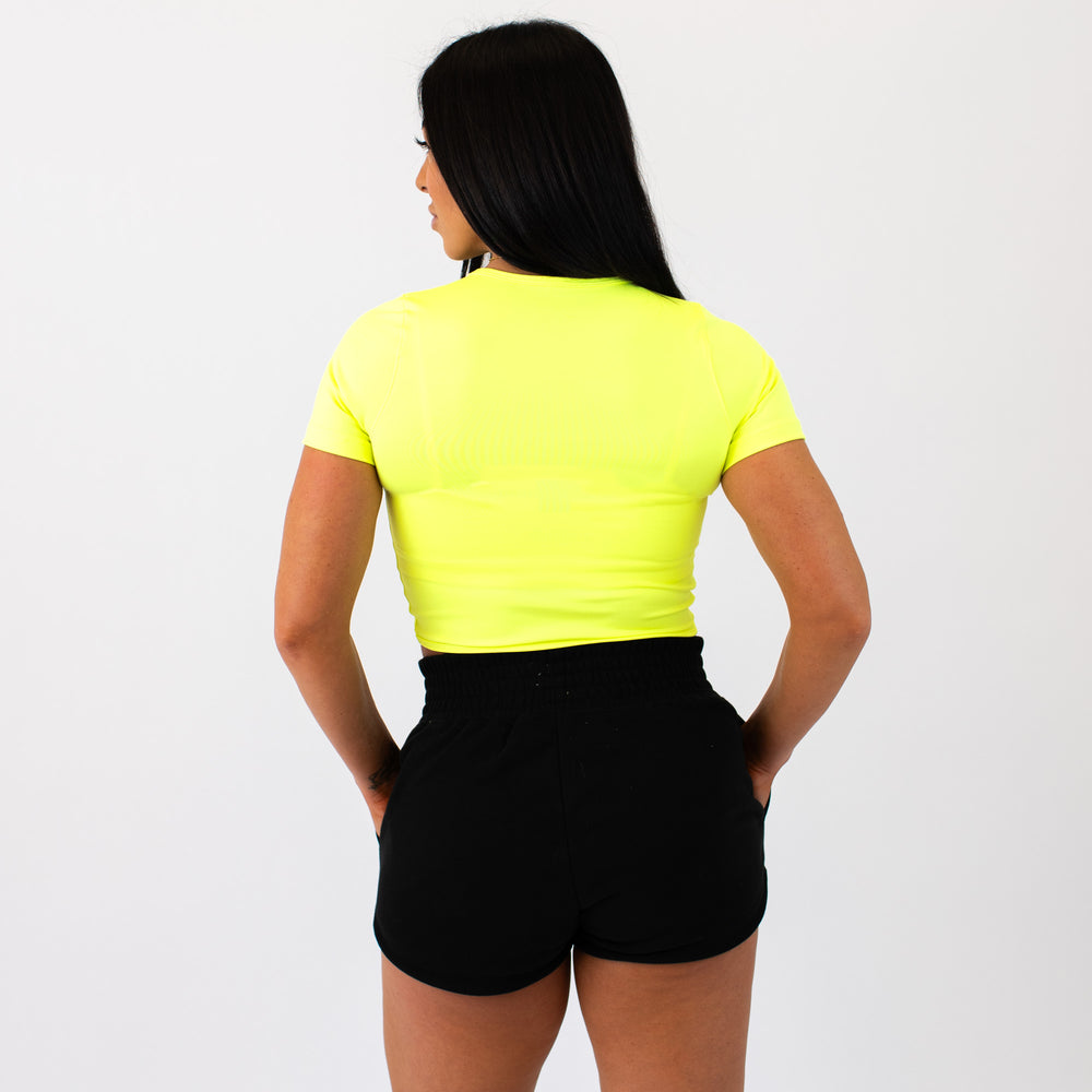 Neon Yellow Curve Crop Short Sleeve - Fitted