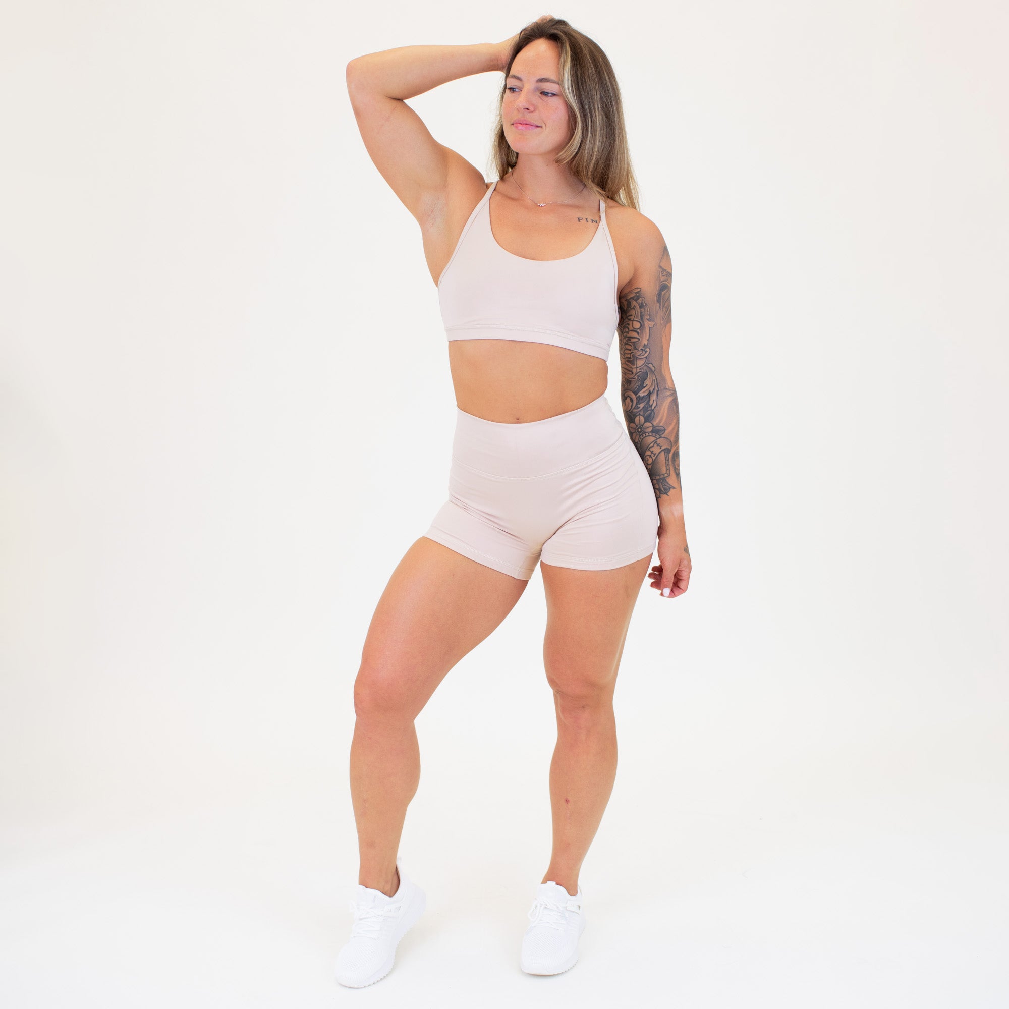 Neutral Sand No Front Seam High Rise Spandex Shorts