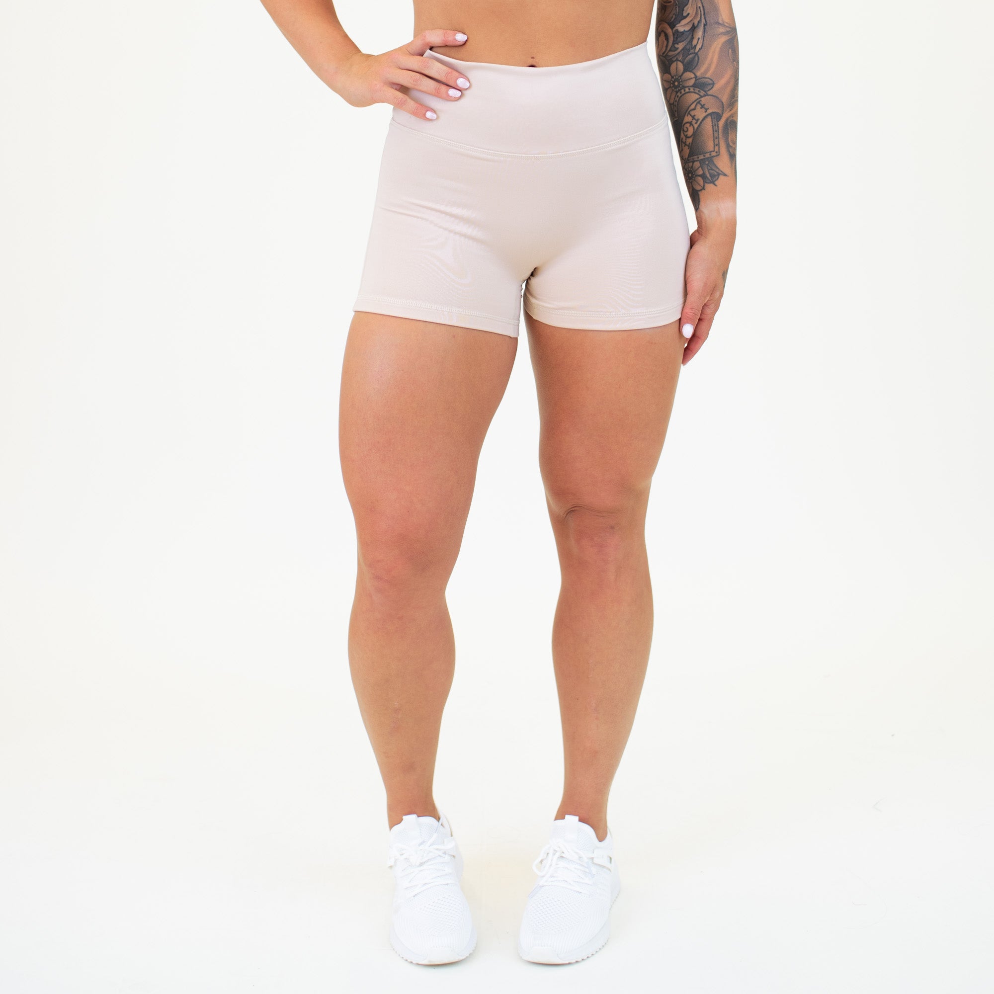 Neutral Sand No Front Seam High Rise Spandex Shorts