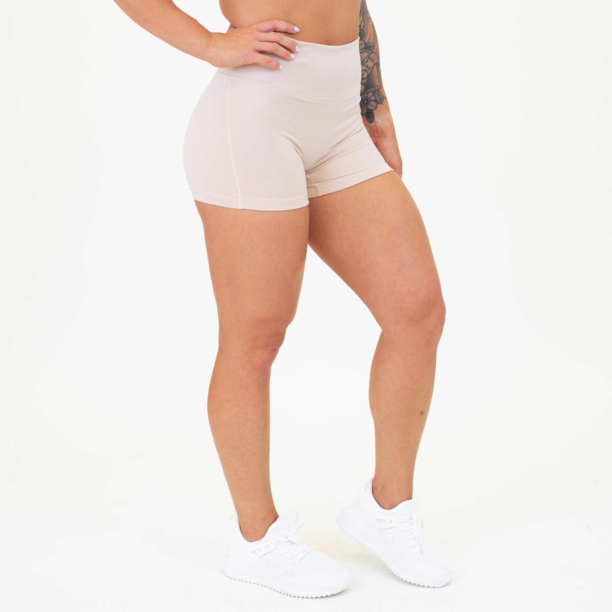 Neutral Sand No Front Seam High Rise Spandex Shorts