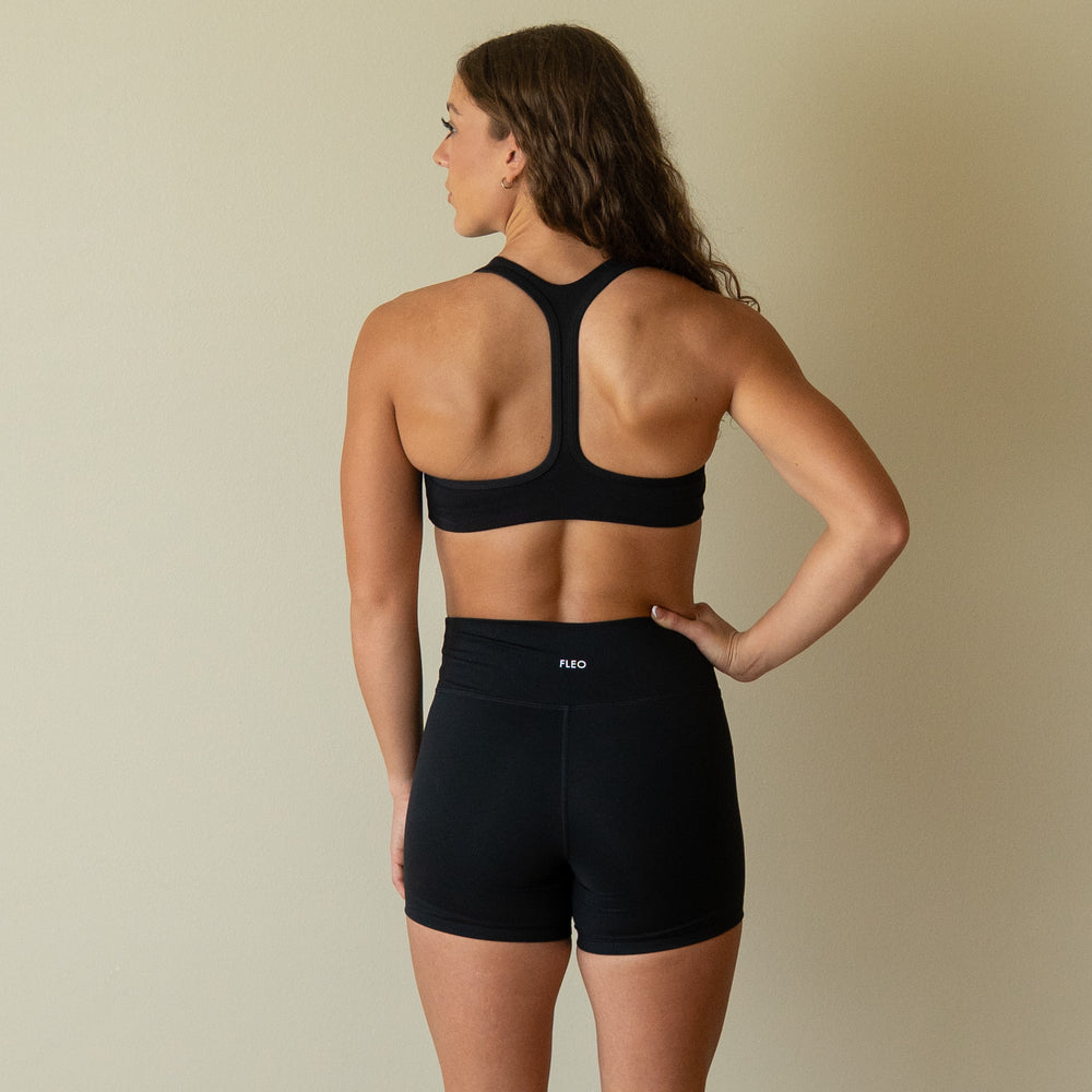 Black Tate Racerback Sports Bra - Medium Support by FLEO - 2