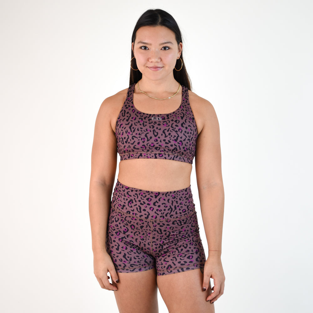 Brown Leopard Scoop Neck Sports Bra - Isla