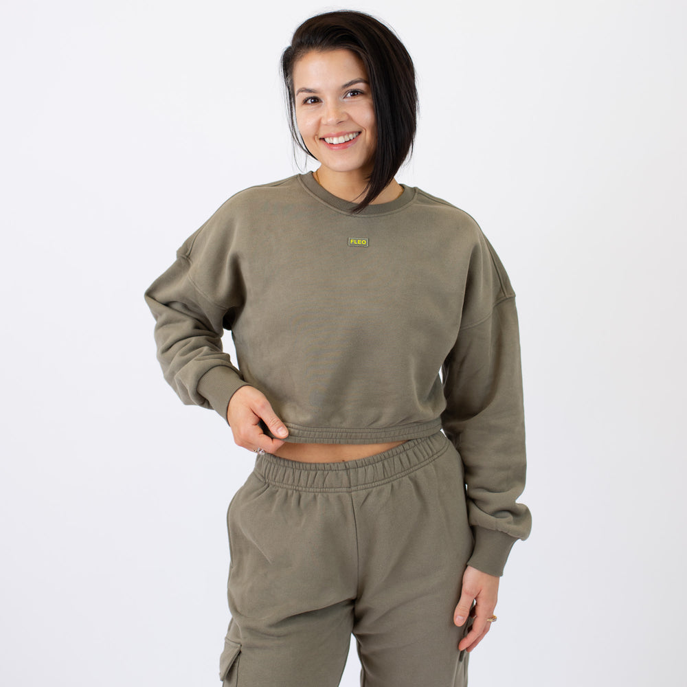 Serene Crop Crewneck Sweatshirt - Olive