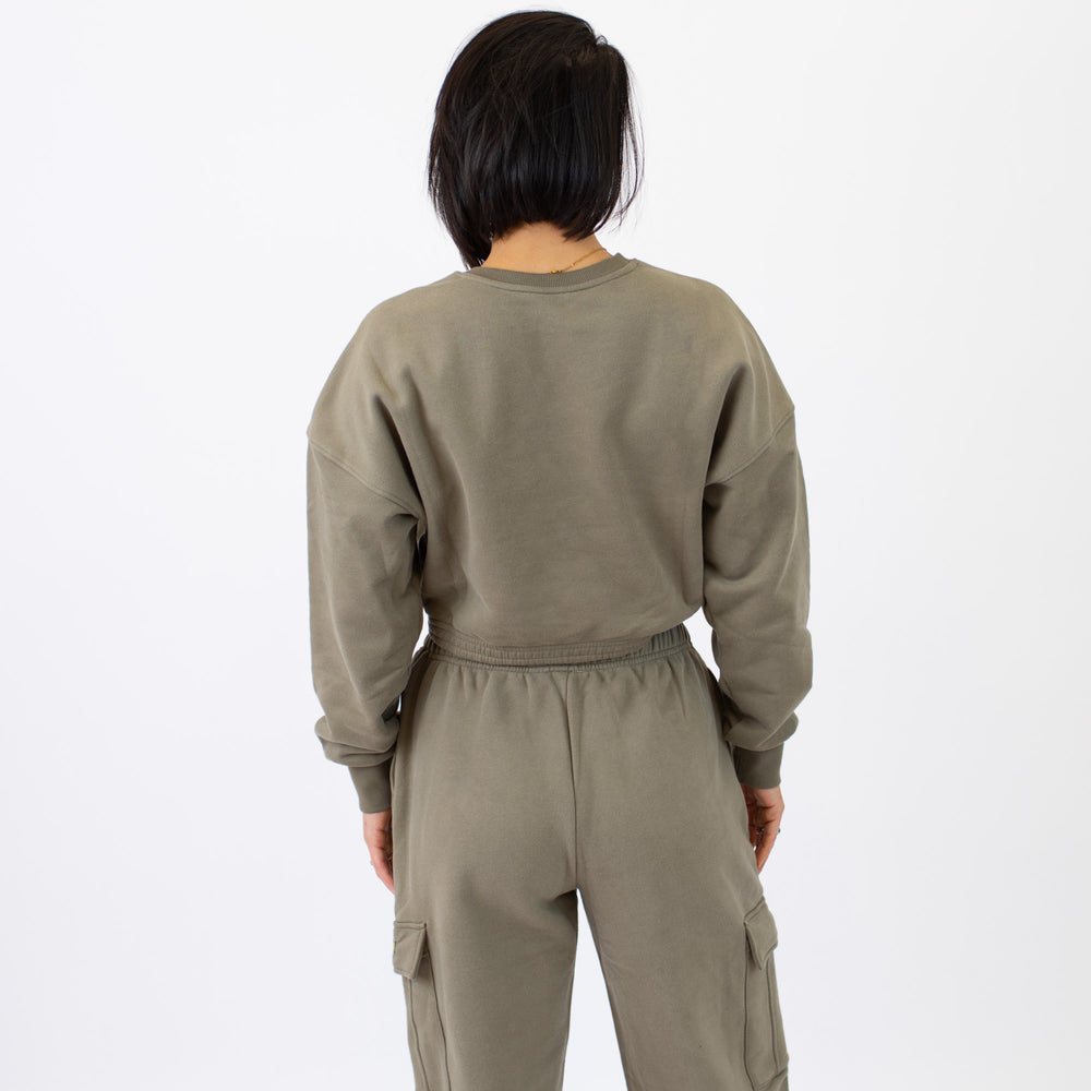 Serene Crop Crewneck Sweatshirt - Olive