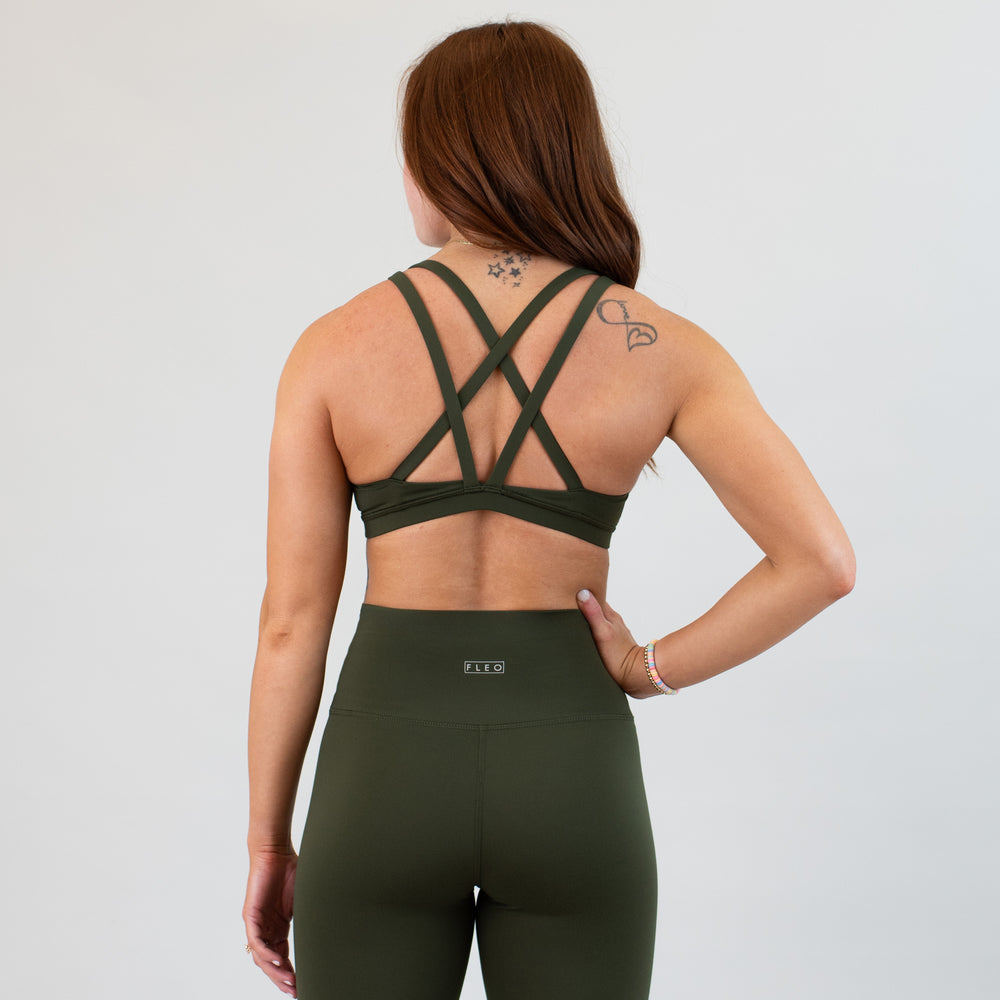 Olive High Support Scoop Neck Sports Bra - Isla