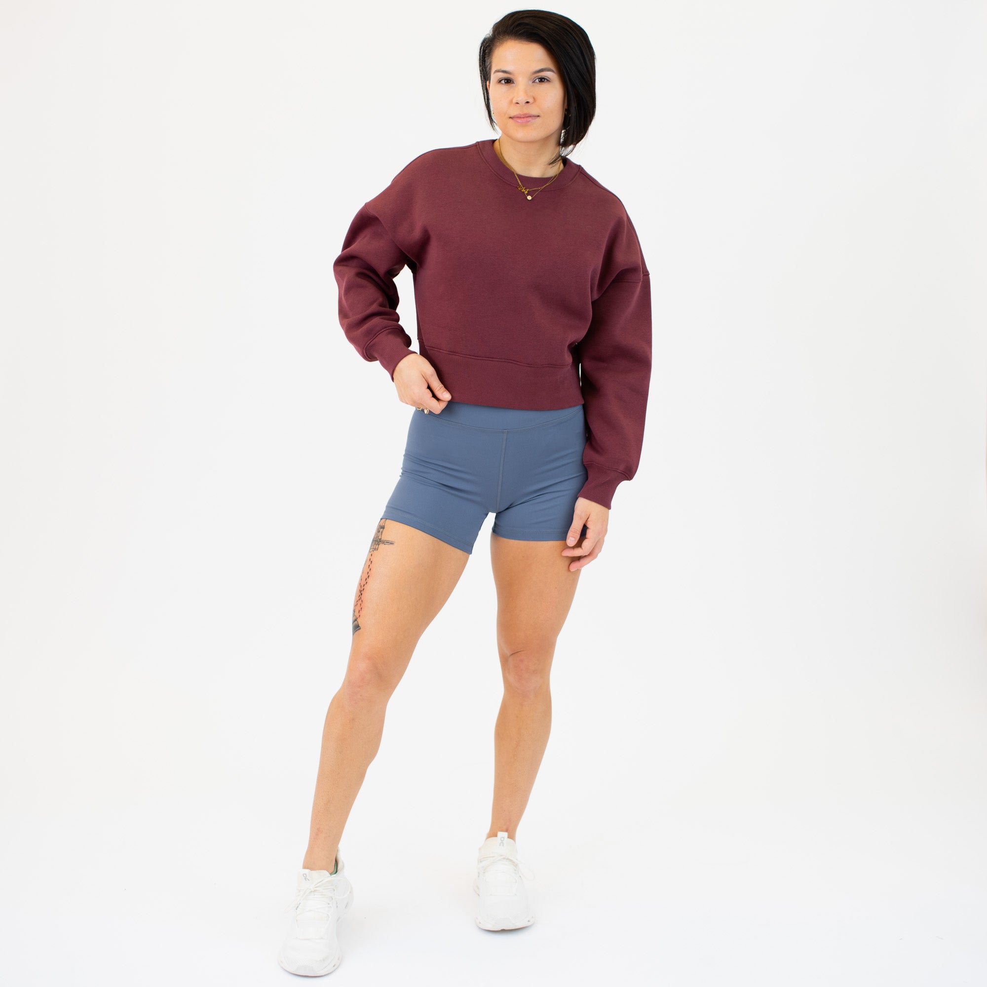 Affinity Crop Crewneck Sweatshirt - Oxblood Red