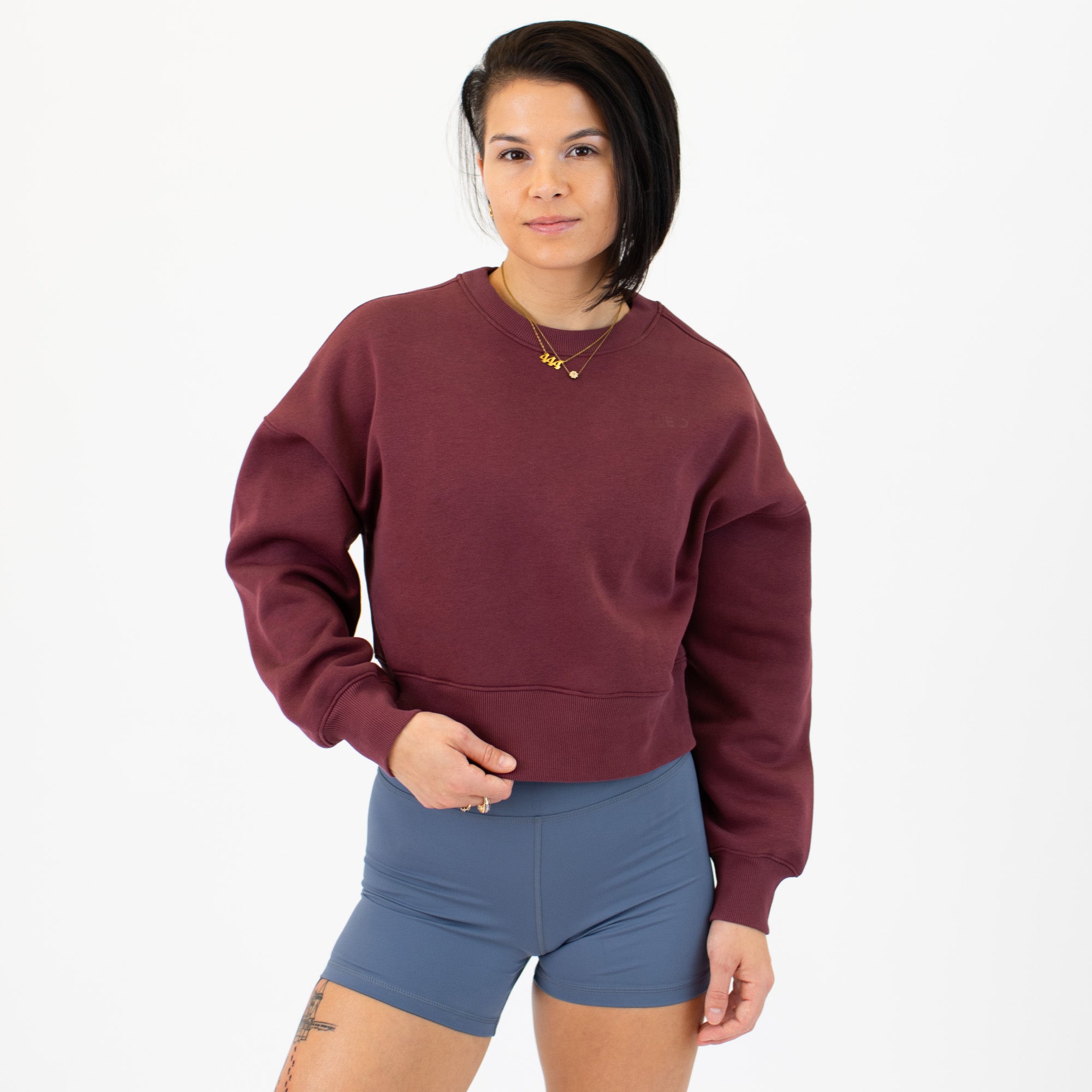 Affinity Crop Crewneck Sweatshirt - Oxblood Red