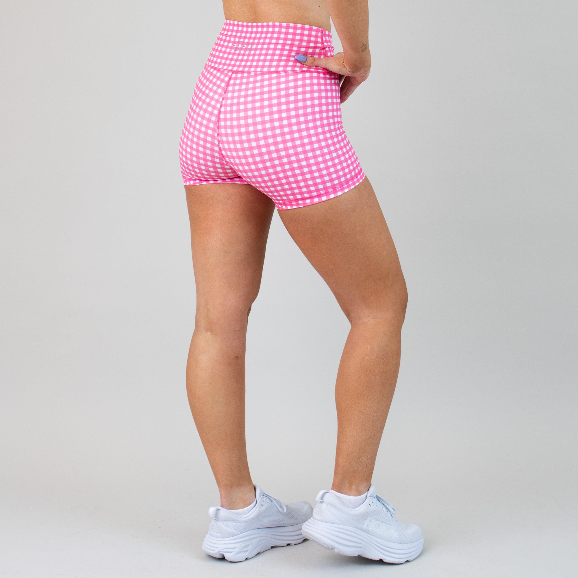 Pink Gingham High Rise Spandex Shorts