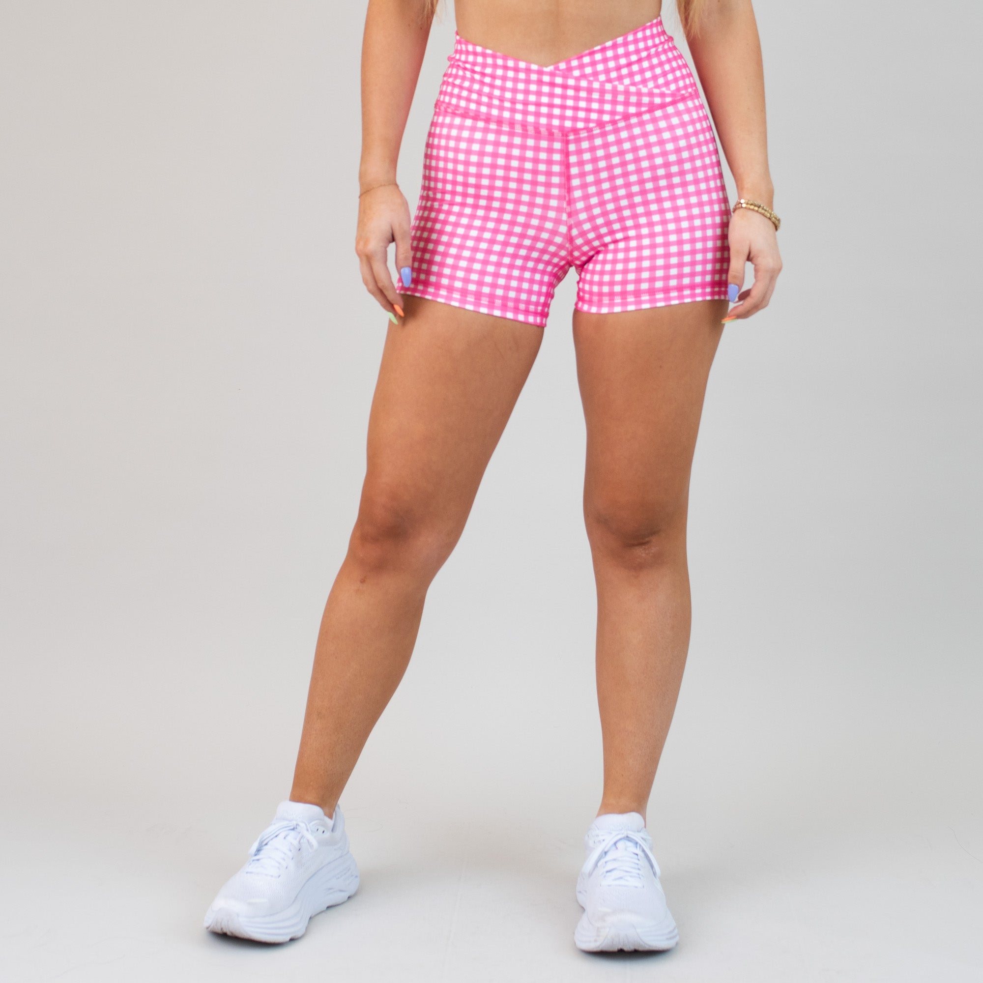 Pink Gingham High Rise Spandex Shorts