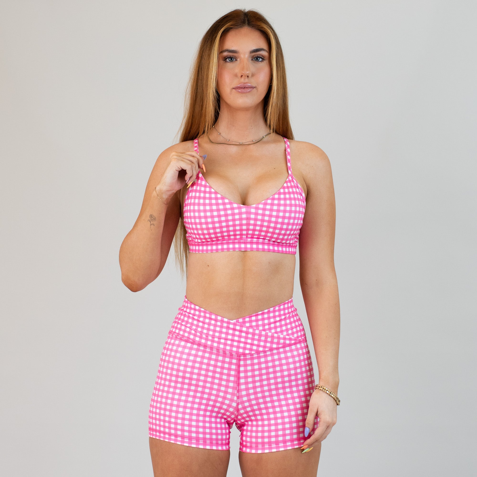 Pink Gingham Athletic Sports Bra - Reinette by FLEO