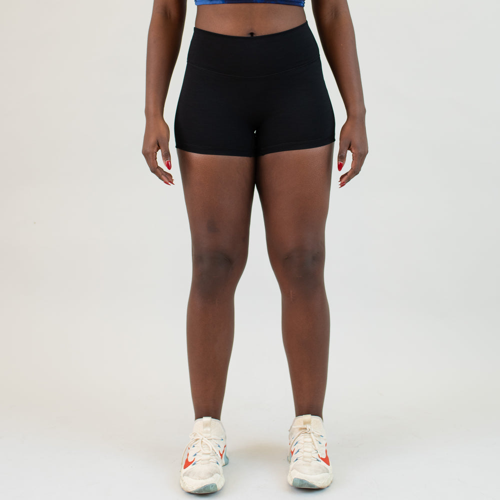 Black Rib No Front Seam High Rise Spandex Shorts