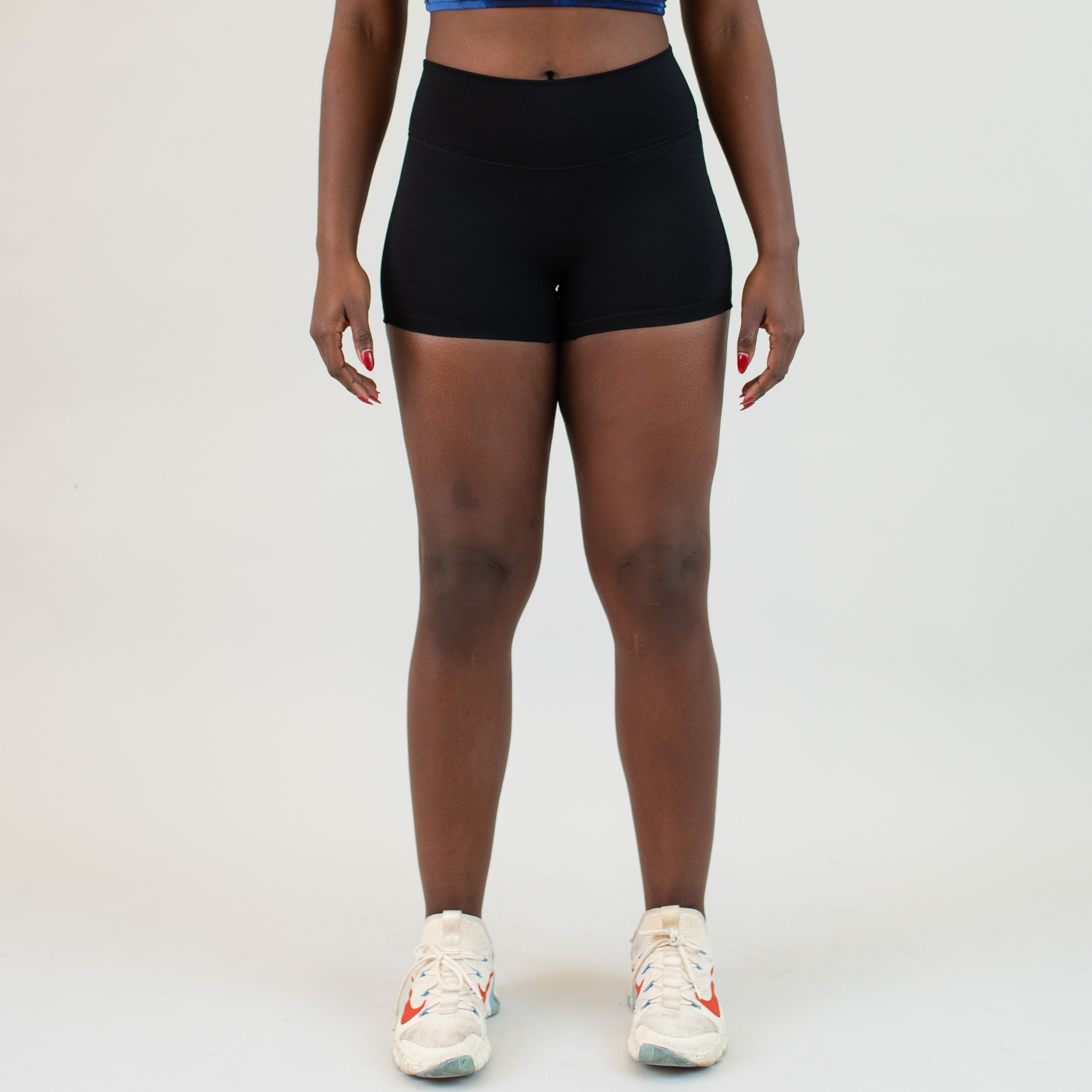 Black Rib No Front Seam High Rise Spandex Shorts