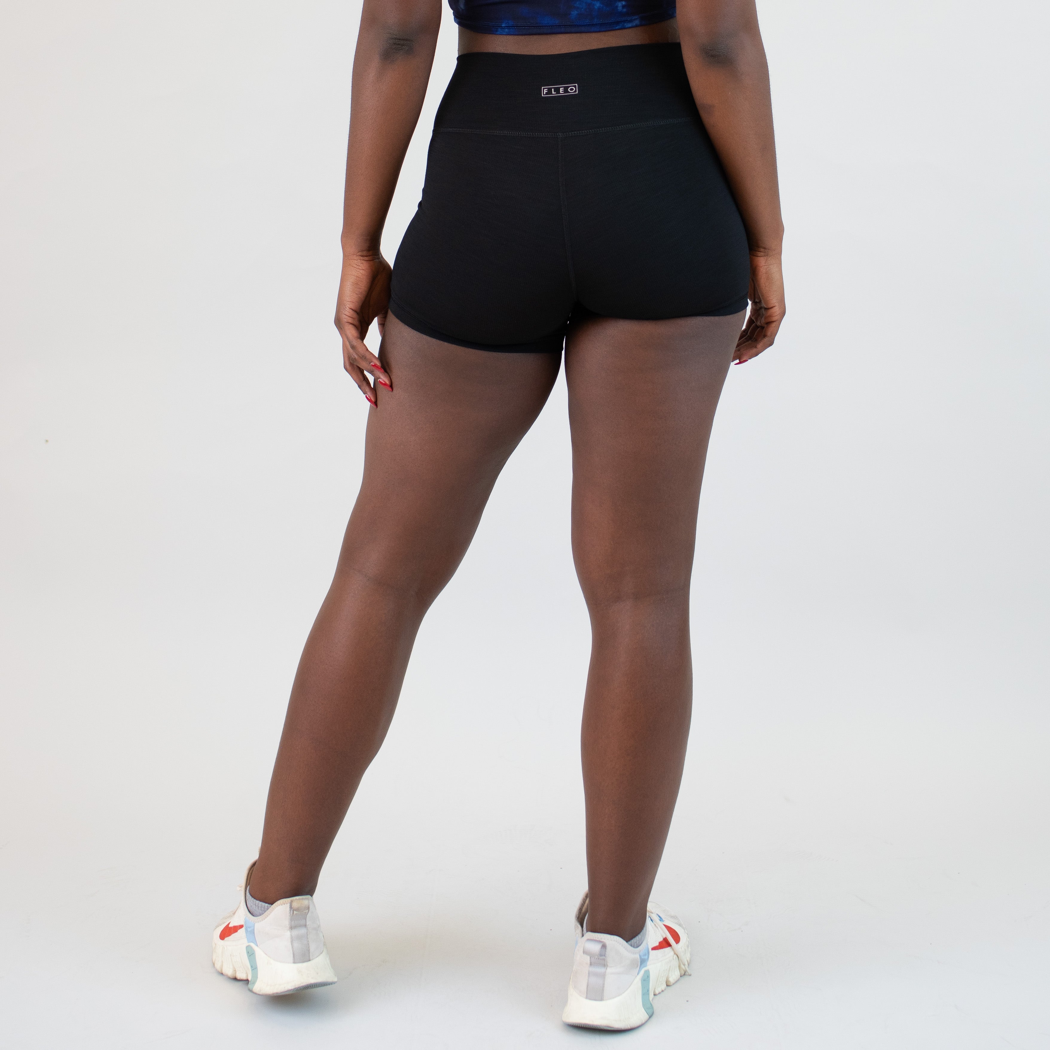 Black Rib No Front Seam High Rise Spandex Shorts