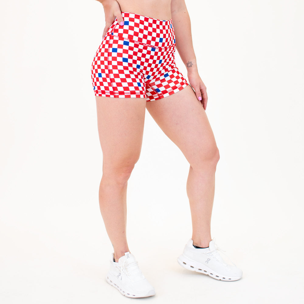 Red Blink No Front Seam High Rise Spandex Shorts