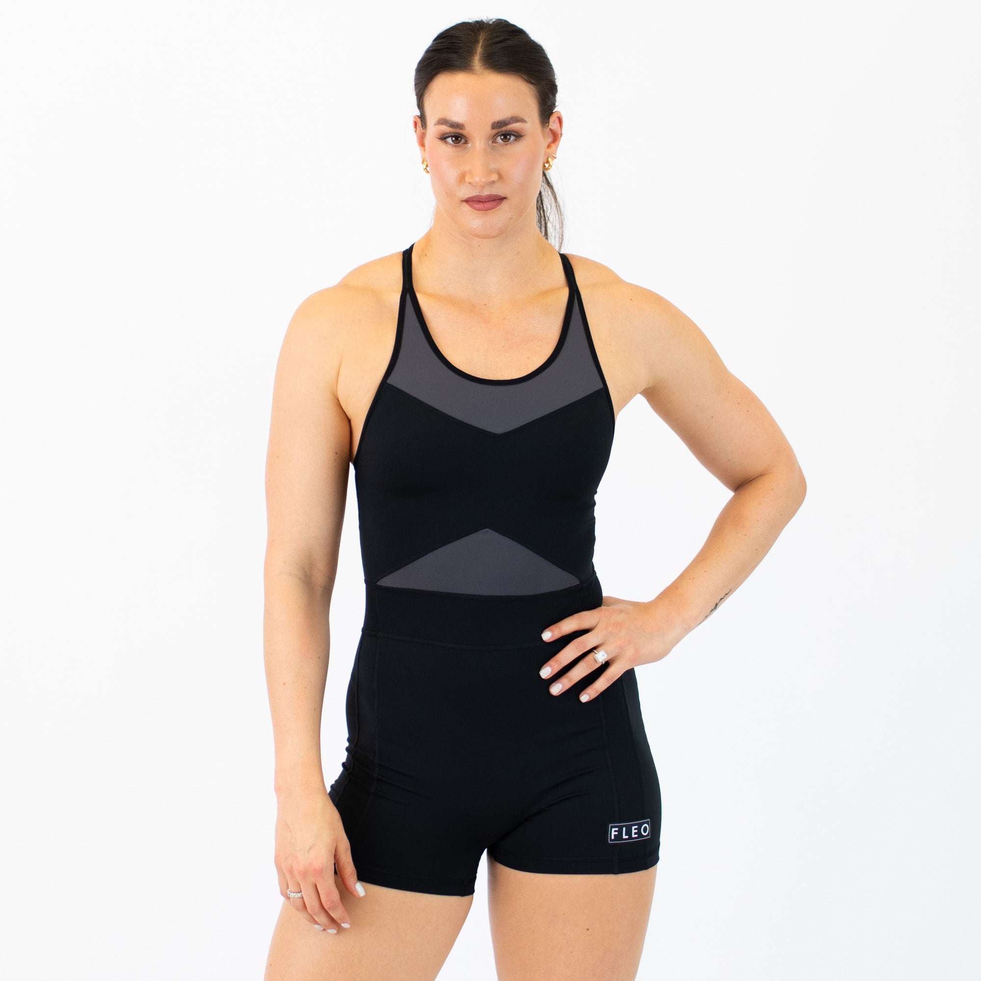 Women's Singlet in Black Asphalt for Powerlifting and Olympic Lifting