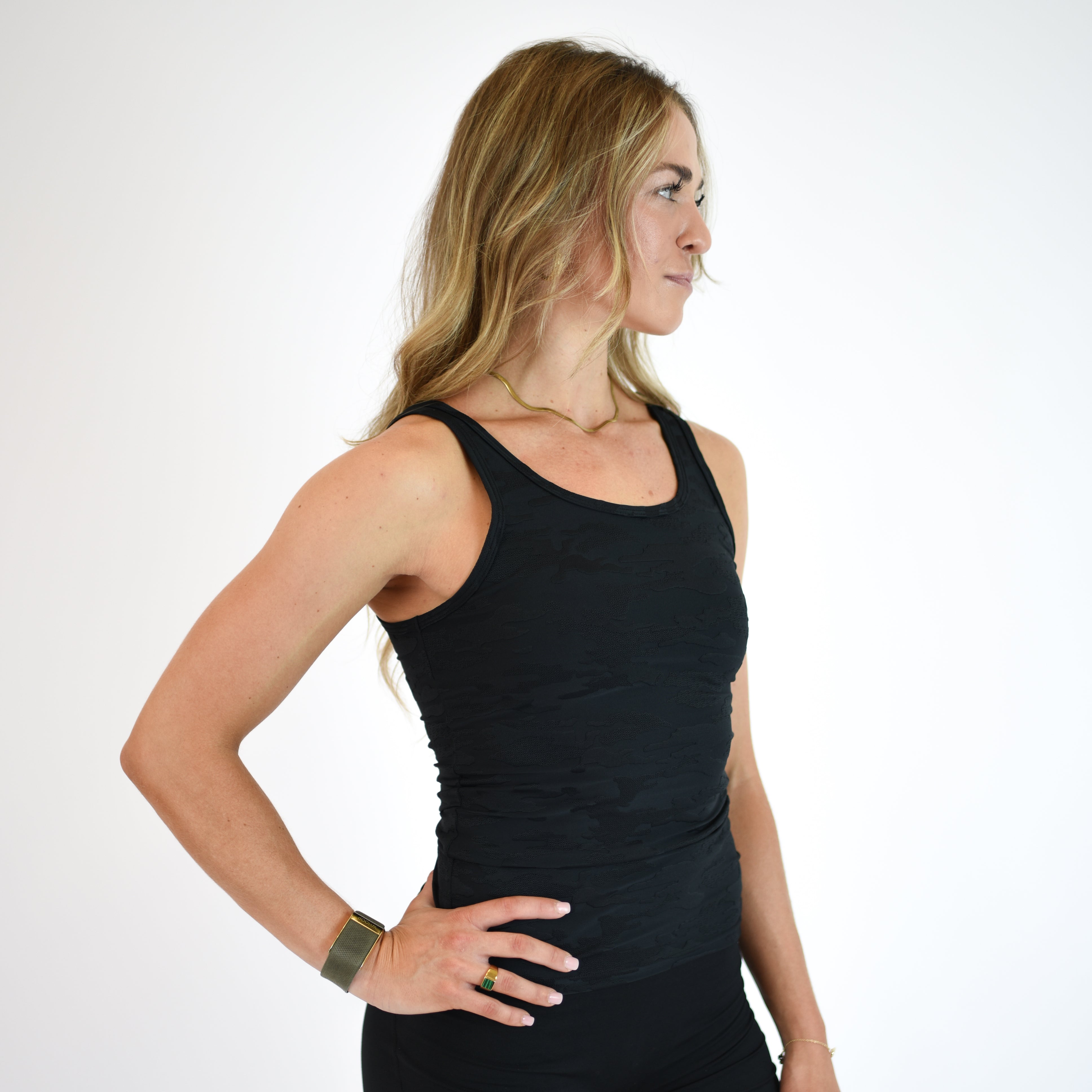 Low Back Crop Tank - Black Camo Pointelle Breeze