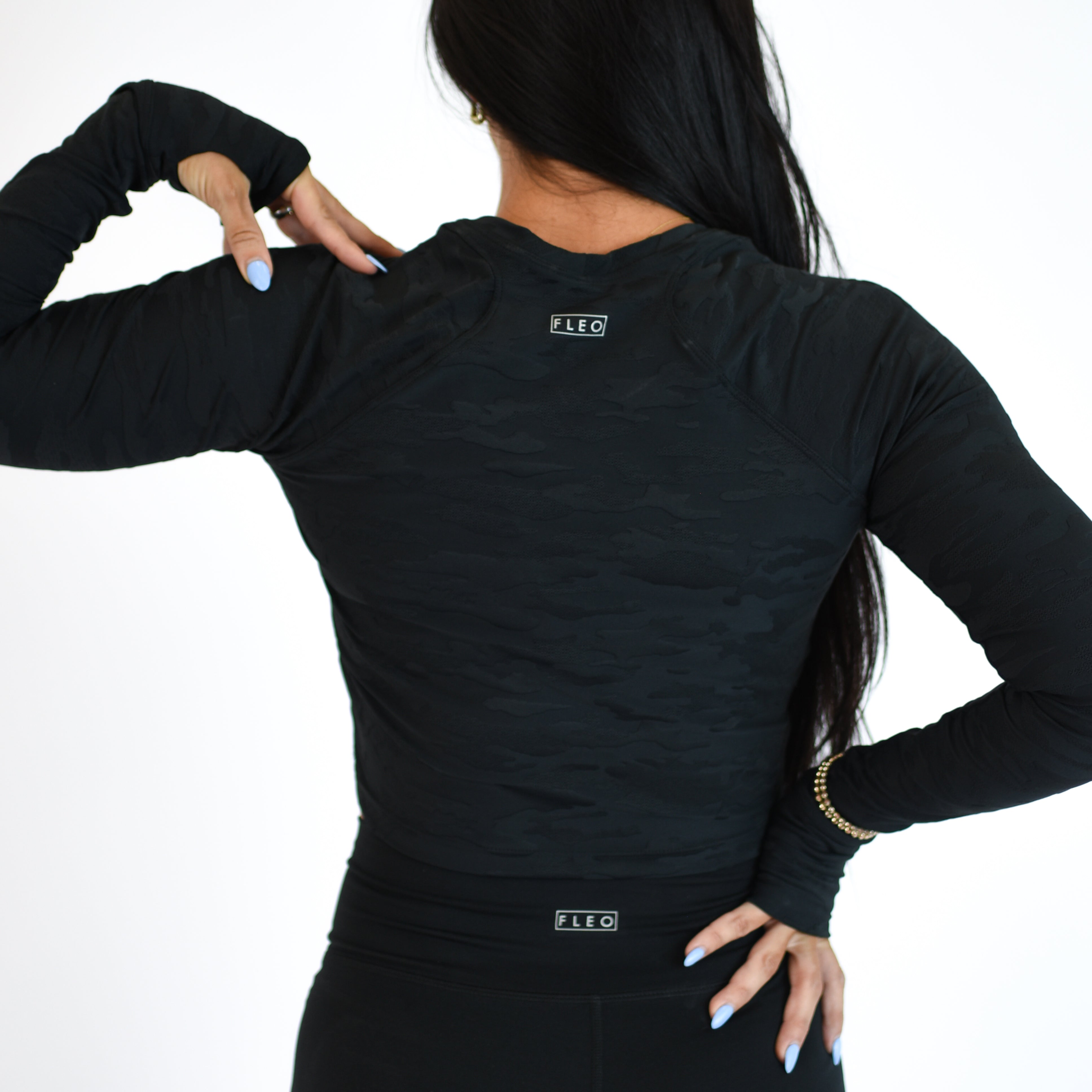 Black Pointelle Women's Long Sleeve Shirt - Cropped - Foundation