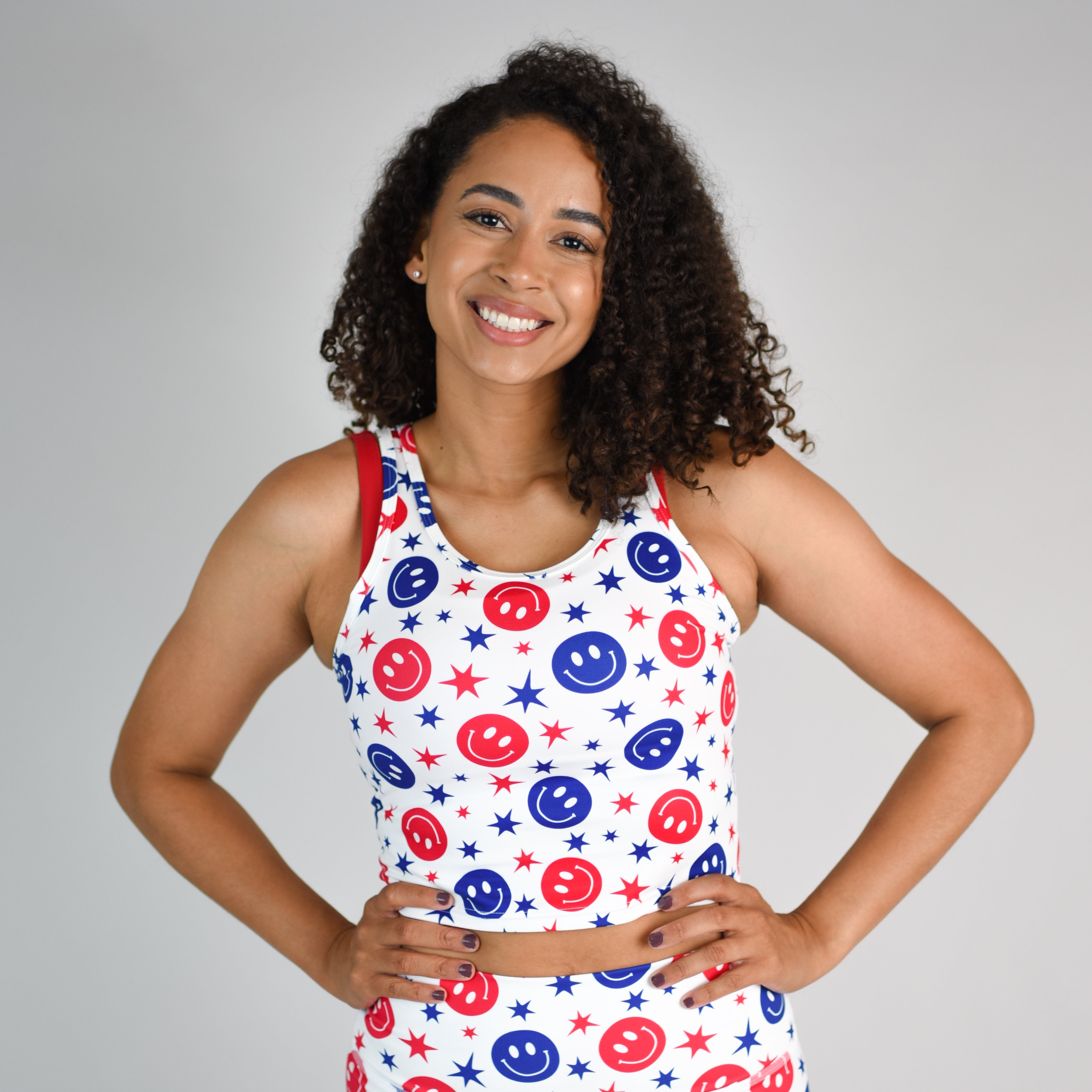 Low Back Crop Tank - Patriotic Smiley Breeze