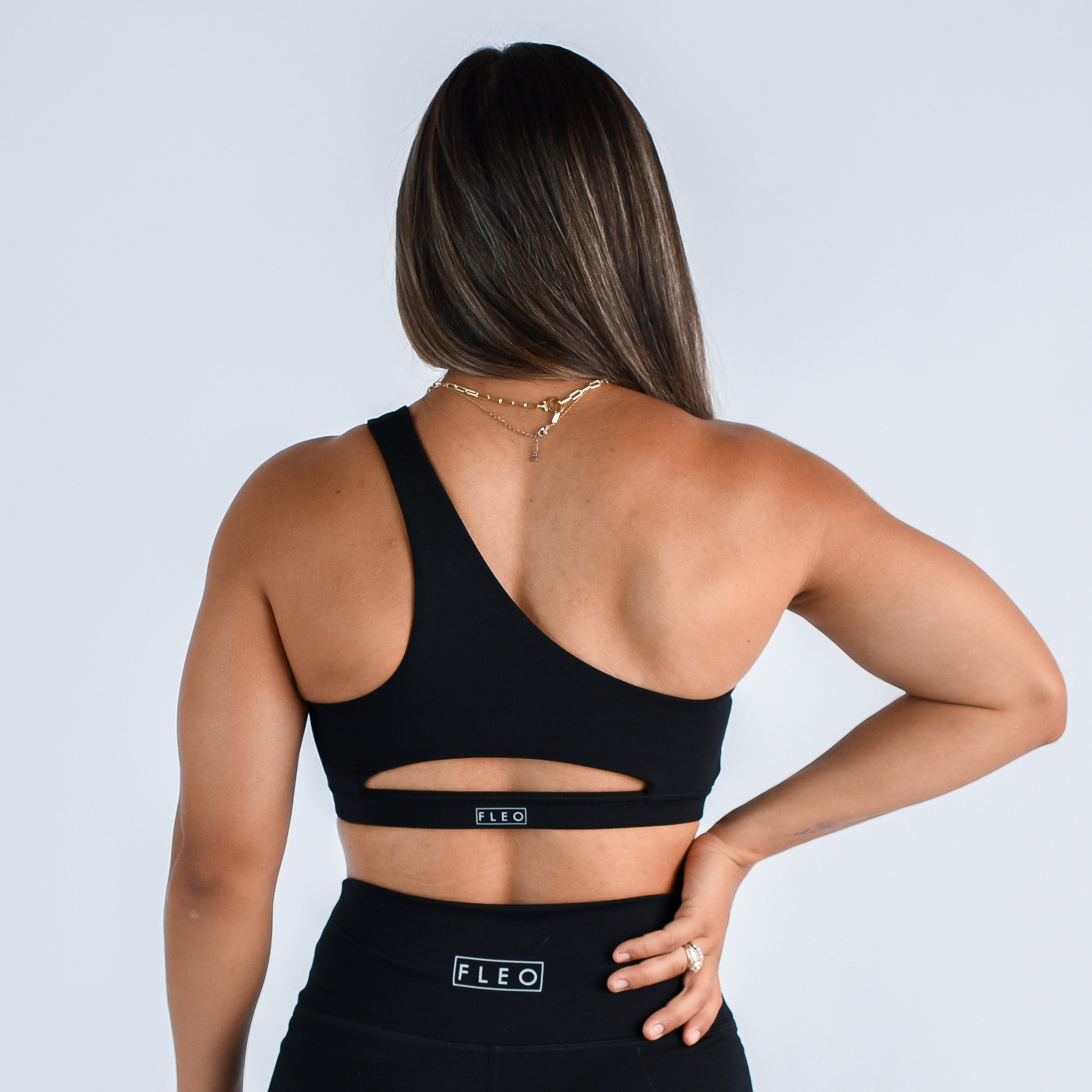 Black Ribbed One Shoulder Sports Bra - Sylvie