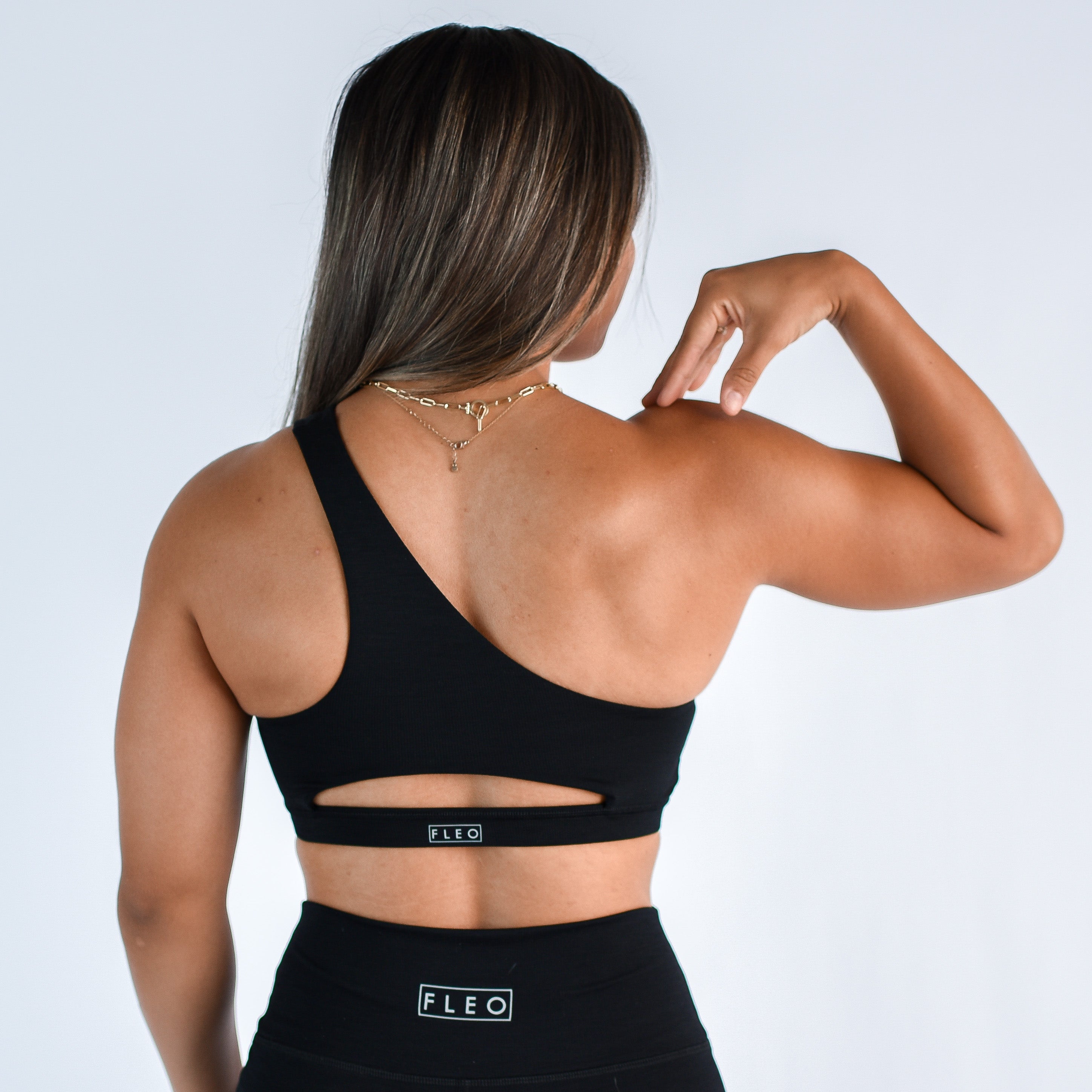 Black Ribbed One Shoulder Sports Bra - Sylvie