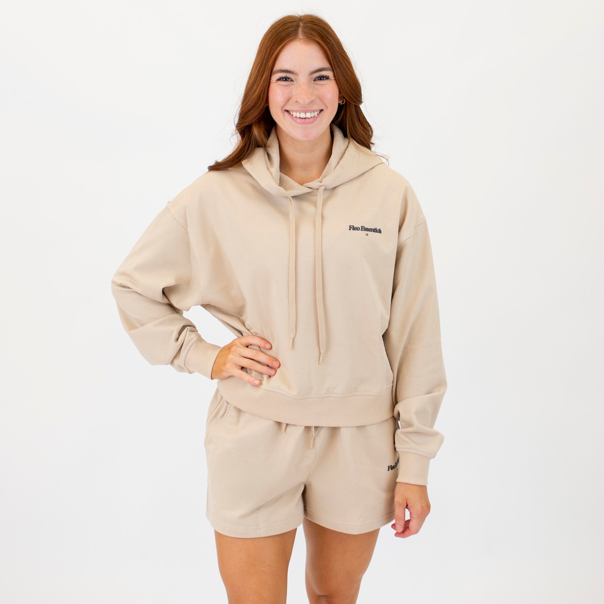 Crop Hoodie Sweatshirt | Sunday Funday | Beige