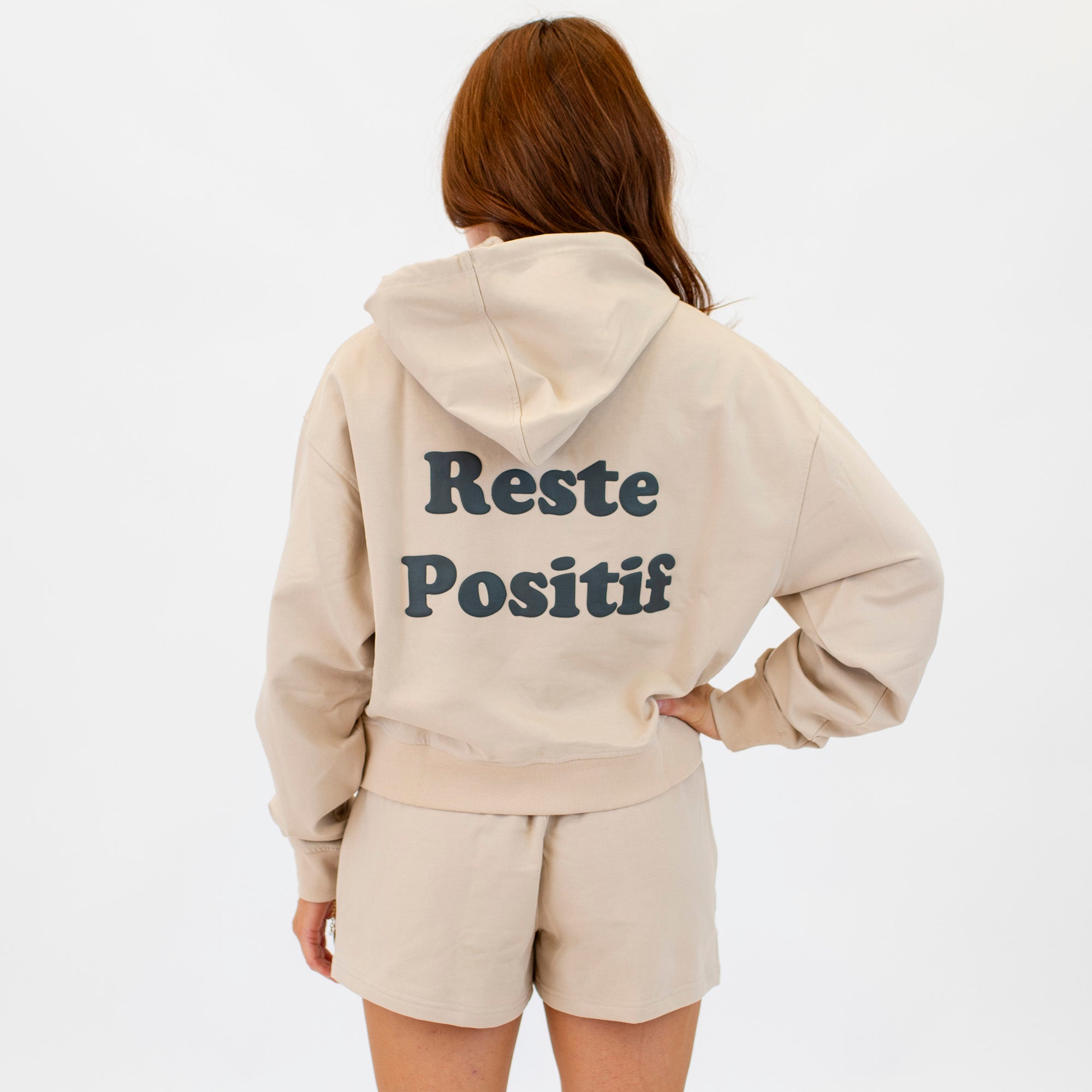 Crop Hoodie Sweatshirt | Sunday Funday | Beige