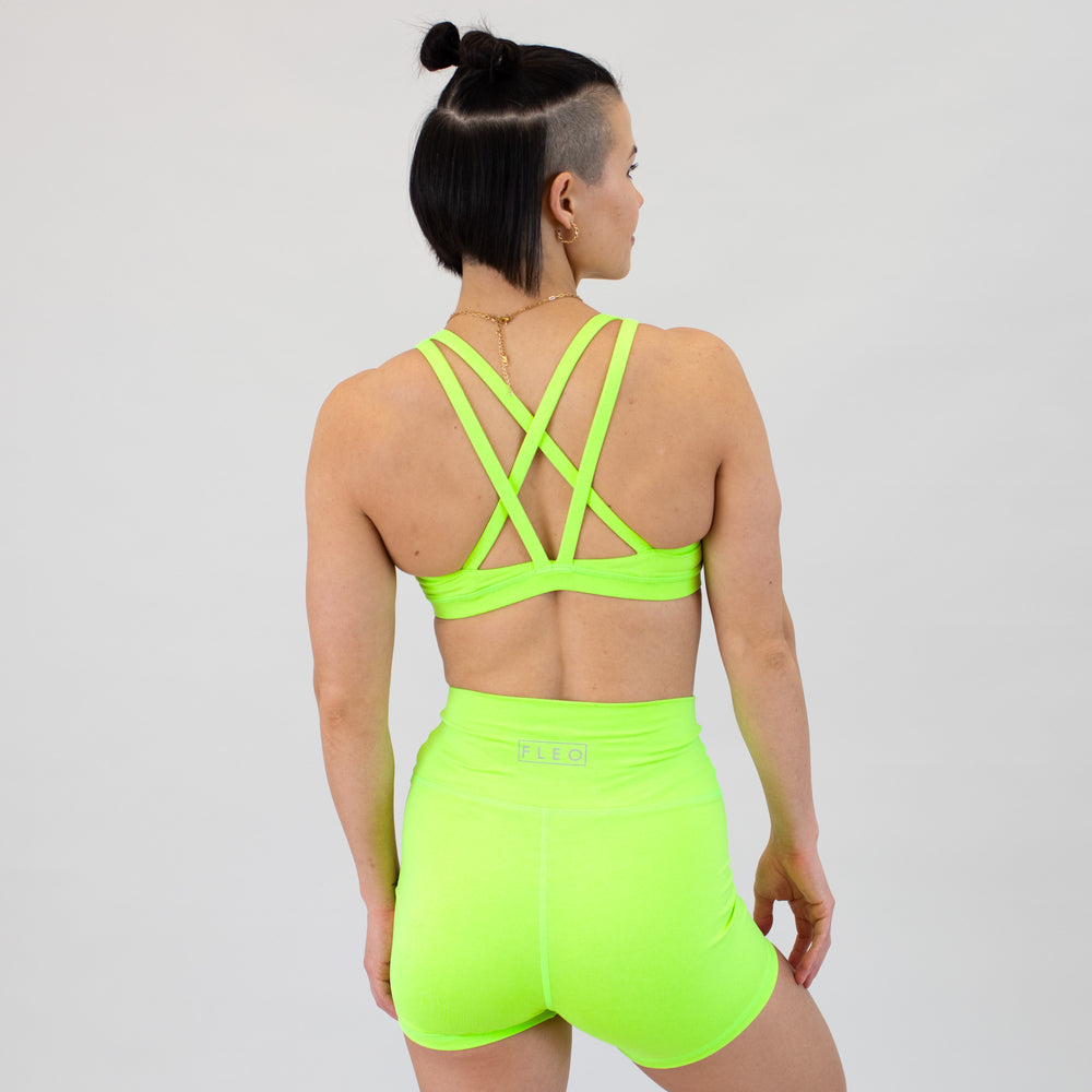 Heather Neon Green High Support Scoop Neck Sports Bra - Isla