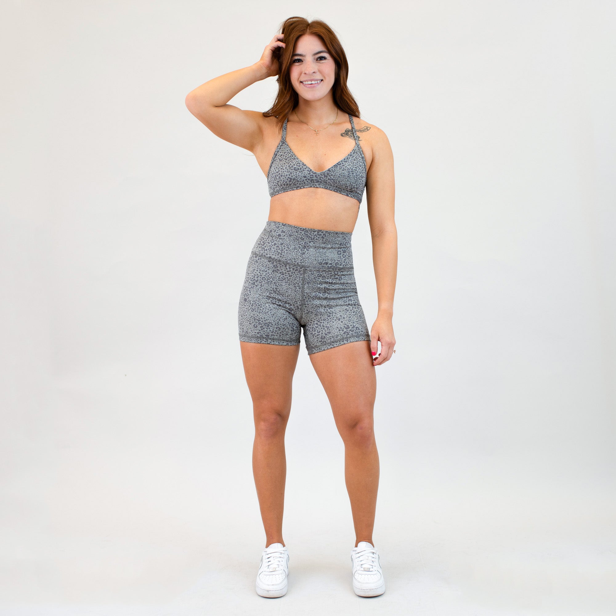 Granite Gray Micro Leopard Athletic Sports Bra - Reinette Micro by FLEO