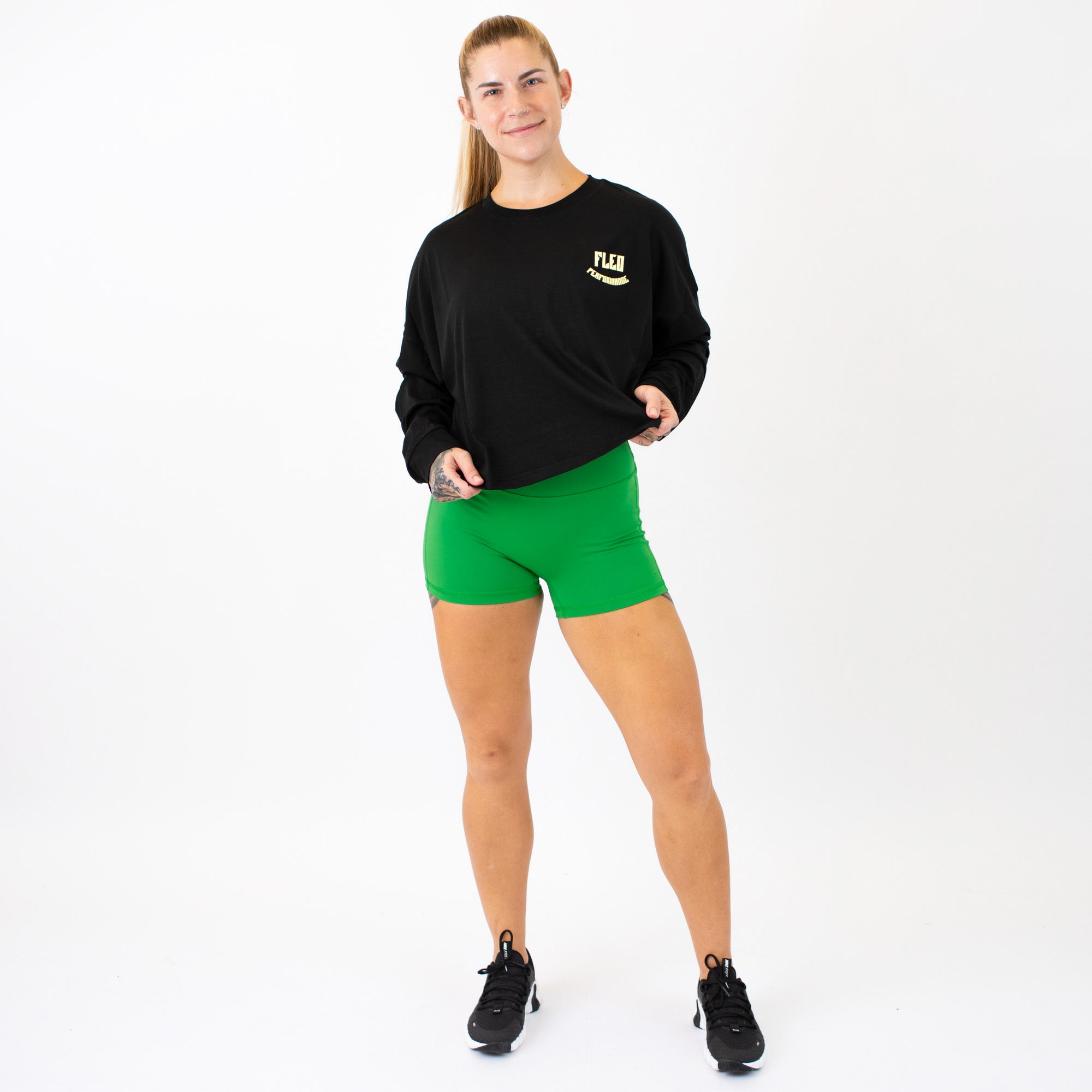 Affinity Oversized Long Sleeve Crop T - Black FLEO Performance