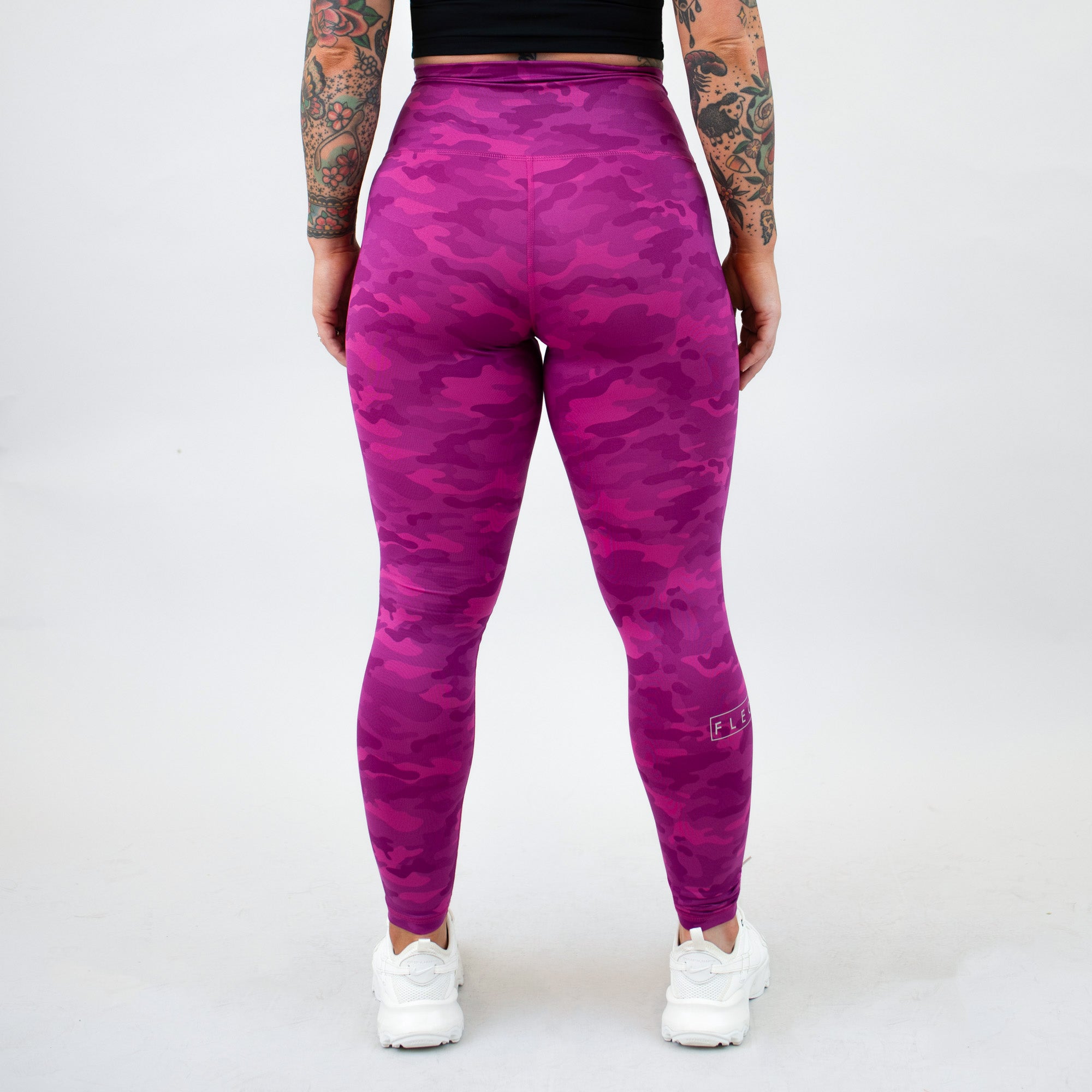 Fuchsia Red Camo Leggings - El Toro in Bounce fabric by FLEO