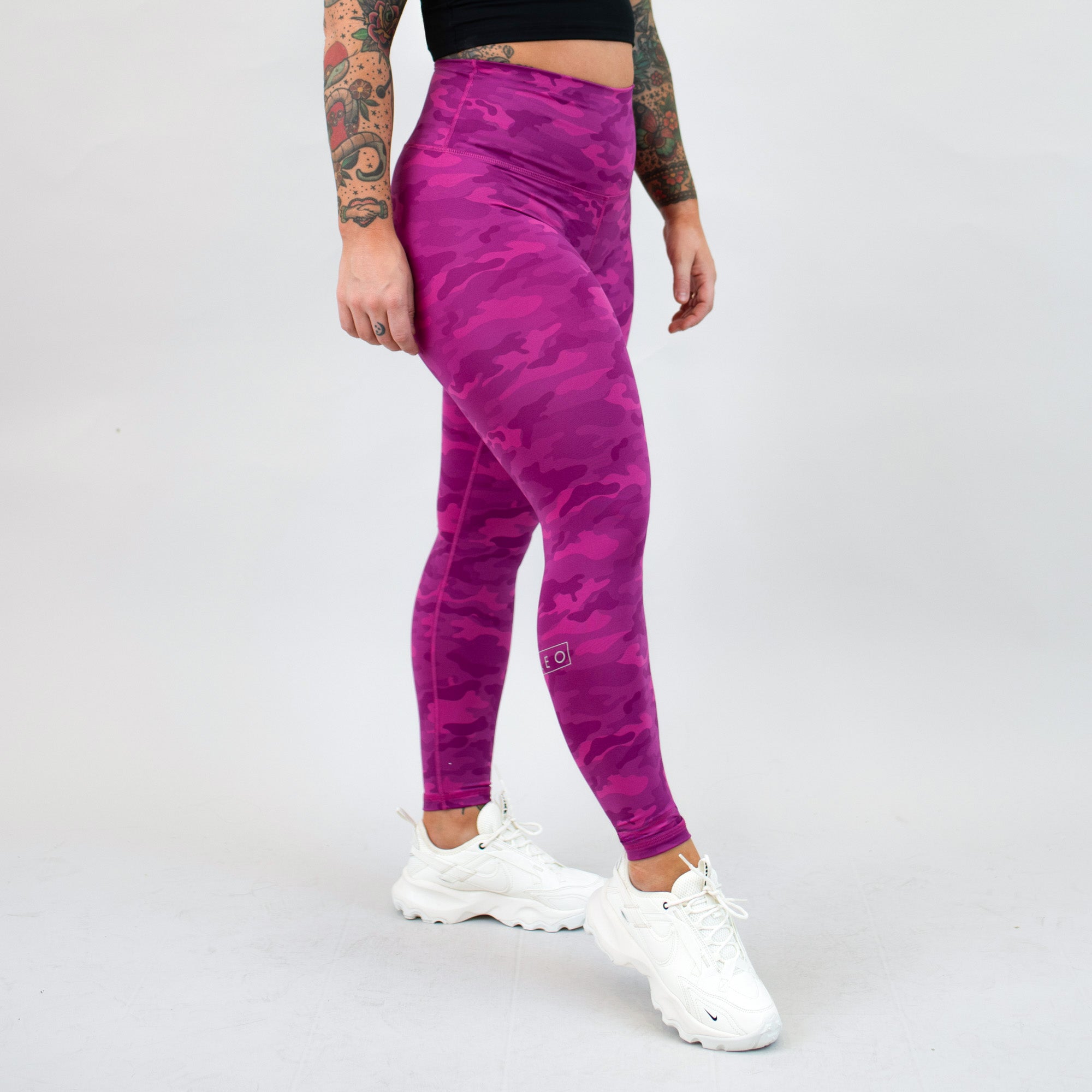 Fuchsia Red Camo Leggings - El Toro in Bounce fabric by FLEO