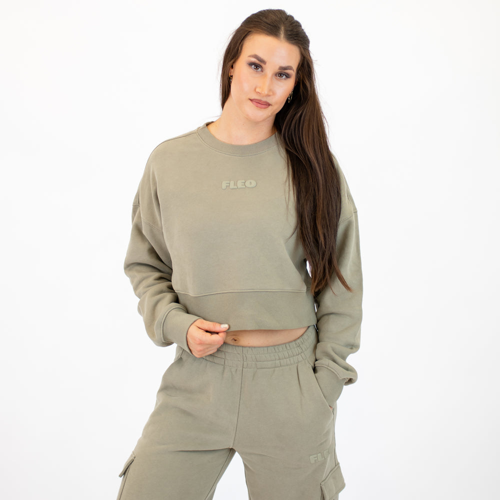Affinity Crop Crewneck Sweatshirt - Silver Sage -1