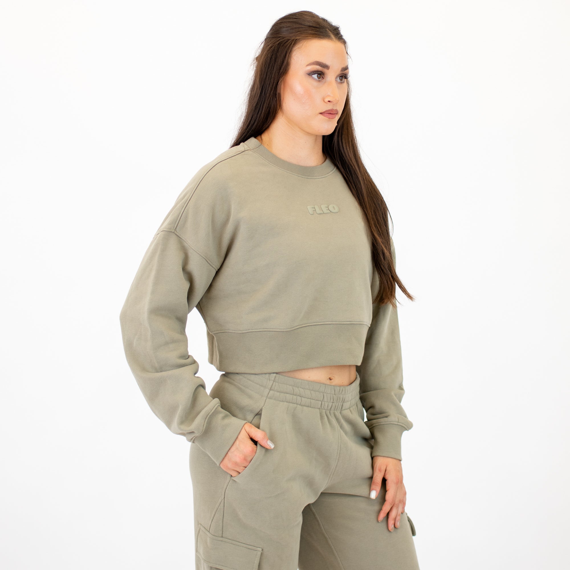 Affinity Crop Crewneck Sweatshirt - Silver Sage -4