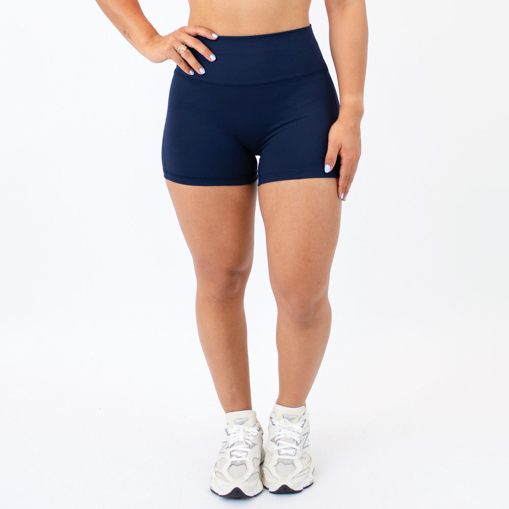 Classic Navy No Front Seam High Rise Spandex Shorts