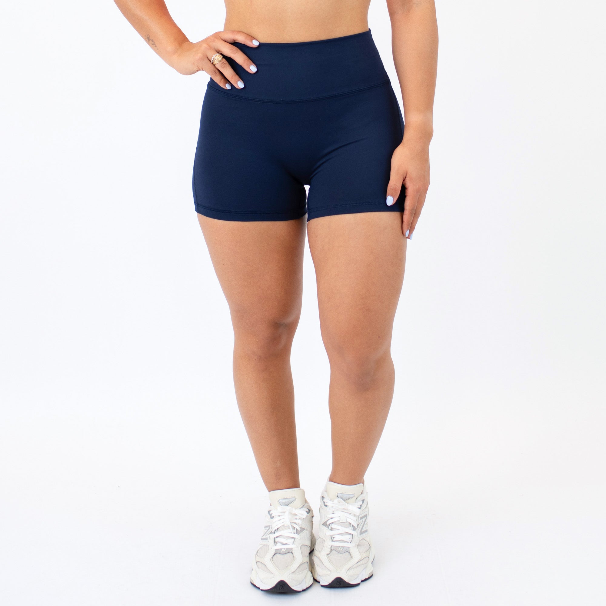 Classic Navy No Front Seam High Rise Spandex Shorts